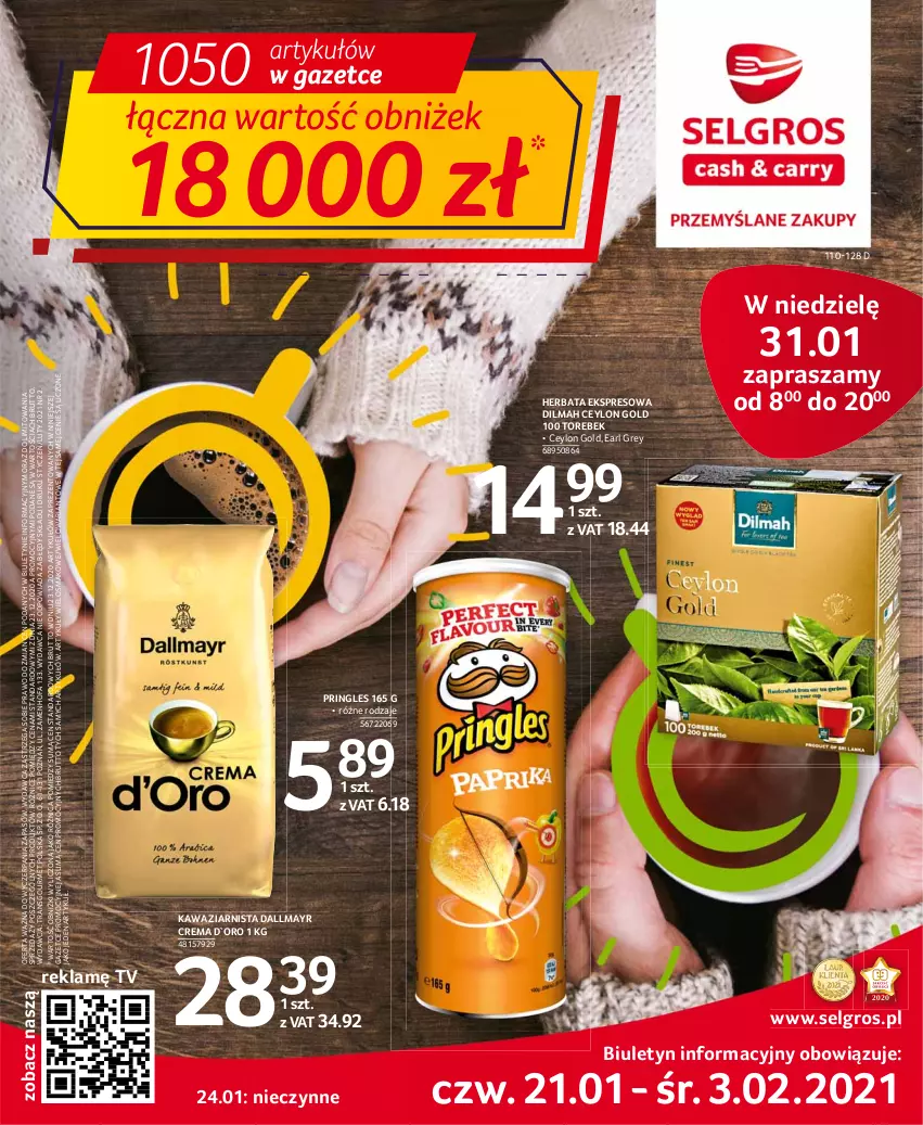 Gazetka promocyjna Selgros - Oferta spożywcza - ważna 21.01 do 03.02.2021 - strona 1 - produkty: Dallmayr, Dilmah, Earl Grey, Fa, Herbata, Kawa, Kawa ziarnista, LG, Pringles, Tran