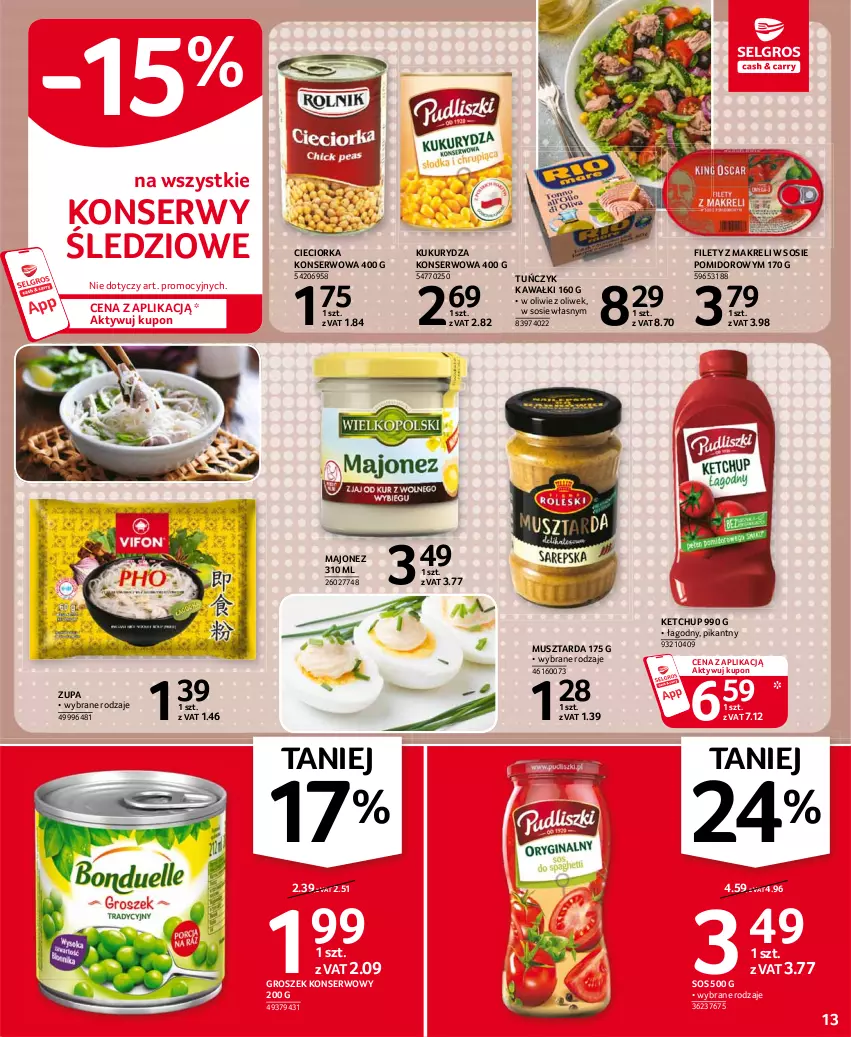 Gazetka promocyjna Selgros - Oferta spożywcza - ważna 21.01 do 03.02.2021 - strona 13 - produkty: Cieciorka, Groszek, Kawa, Ketchup, Kukurydza, Kukurydza konserwowa, Majonez, Mus, Musztarda, Orka, Ser, Sos, Tuńczyk, Zupa