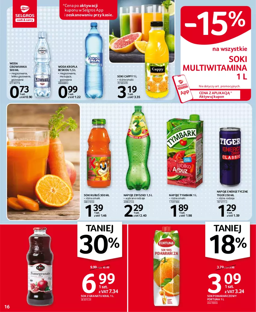 Gazetka promocyjna Selgros - Oferta spożywcza - ważna 21.01 do 03.02.2021 - strona 16 - produkty: Cappy, Cisowianka, Fortuna, Gra, Granat, Kubuś, LG, Mus, Napoje, Sok, Sok pomarańczowy, Tiger, Tymbark, Woda