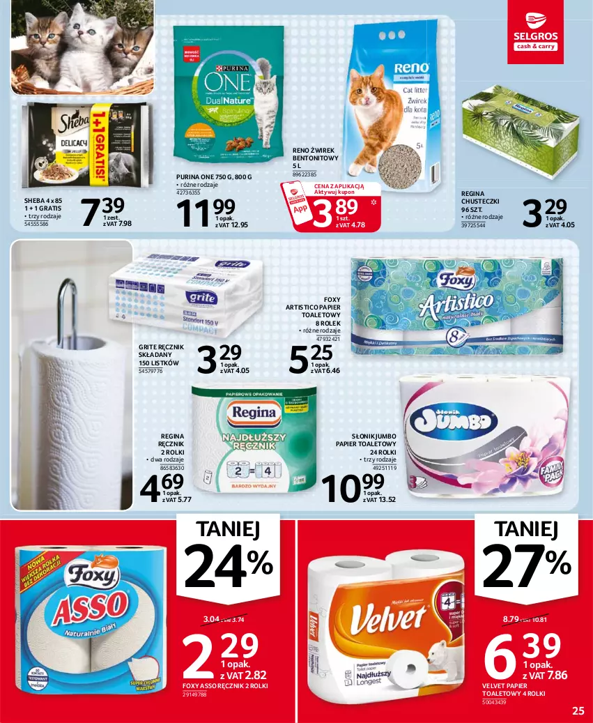 Gazetka promocyjna Selgros - Oferta spożywcza - ważna 21.01 do 03.02.2021 - strona 25 - produkty: Chusteczki, Foxy, Gin, Gra, Papier, Papier toaletowy, Pur, Purina, Ręcznik, Rolki, Sheba, Velvet