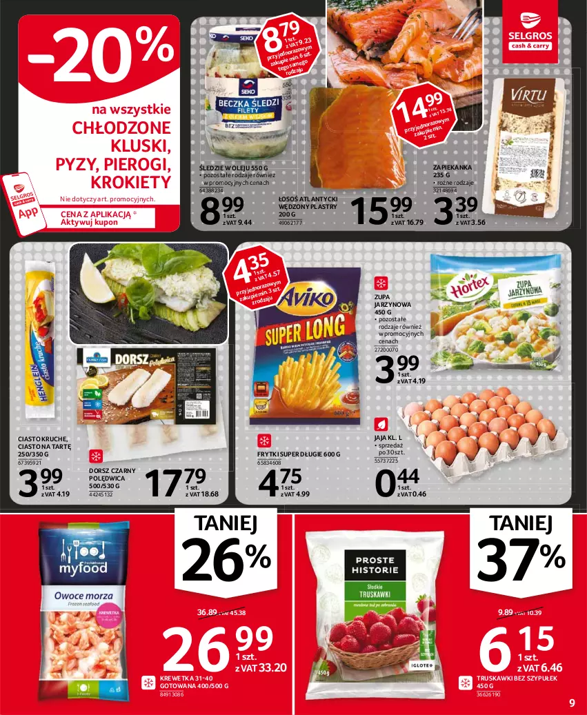 Gazetka promocyjna Selgros - Oferta spożywcza - ważna 21.01 do 03.02.2021 - strona 9 - produkty: Dorsz, Frytki, Jaja, Krokiety, Olej, Pierogi, Polędwica, Truskawki, Zapiekanka, Zupa