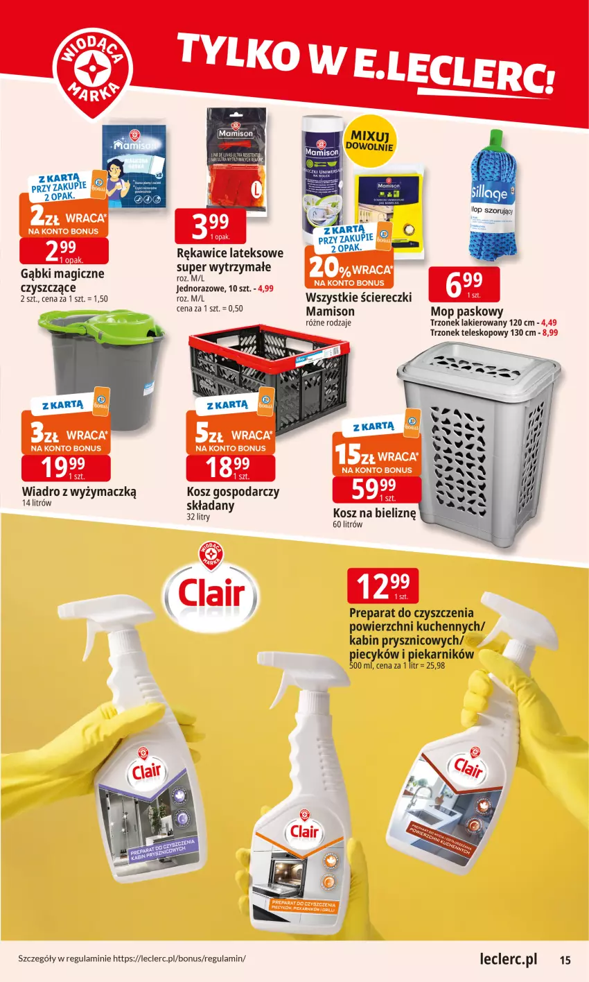 Gazetka promocyjna E Leclerc - ważna 10.11 do 17.11.2025 - strona 15 - produkty: Kosz, Lakier, Piec, Piekarnik, Preparat do czyszczenia, Rękawice, Rękawice lateksowe, Ser, Teleskop, Wiadro