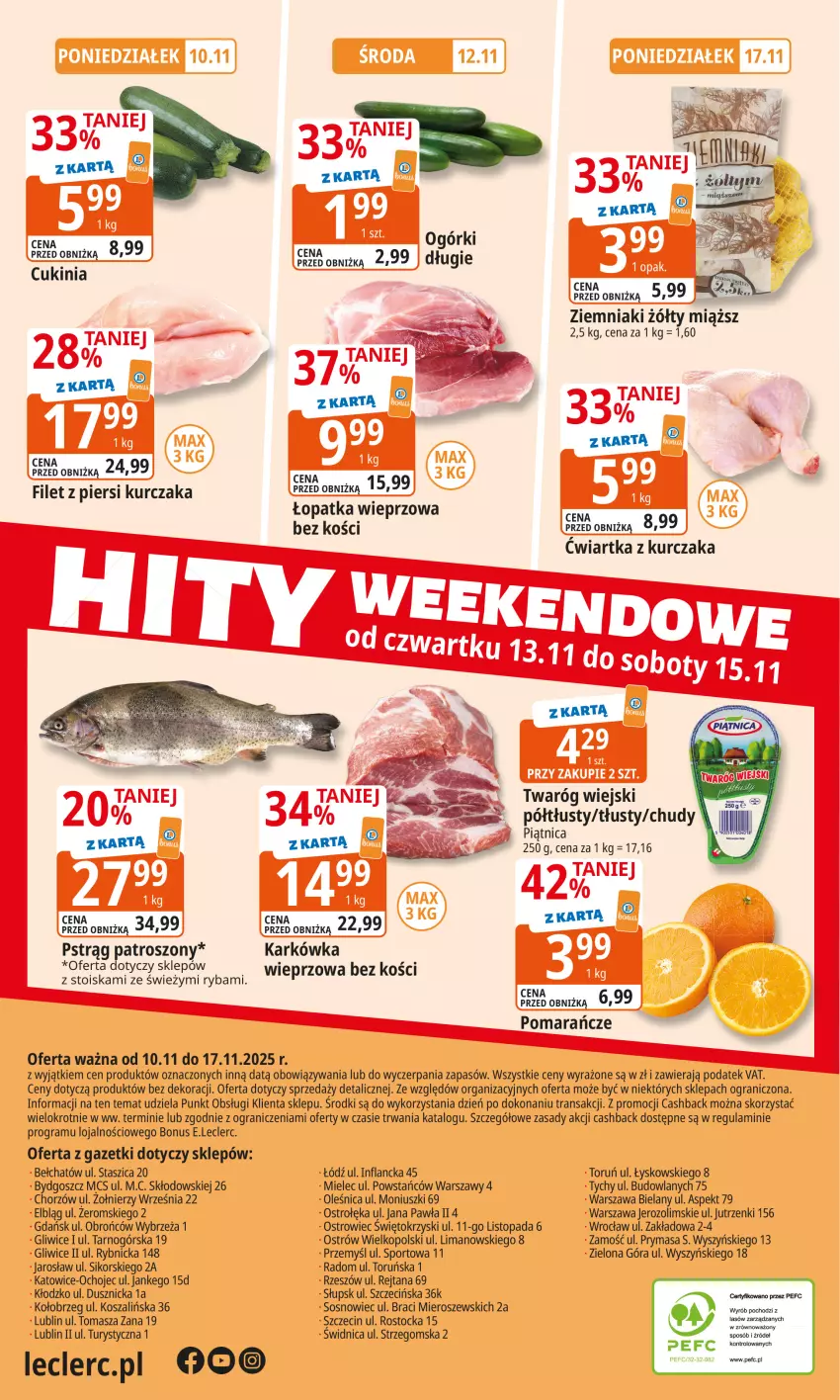 Gazetka promocyjna E Leclerc - ważna 10.11 do 17.11.2025 - strona 20 - produkty: Gra, Kosz, Piątnica, Pomarańcze, Por, Pstrąg, Ryba, Ser, Sos, Sport, Stock, Szal, Top, Tran, Twaróg, Ziemniaki
