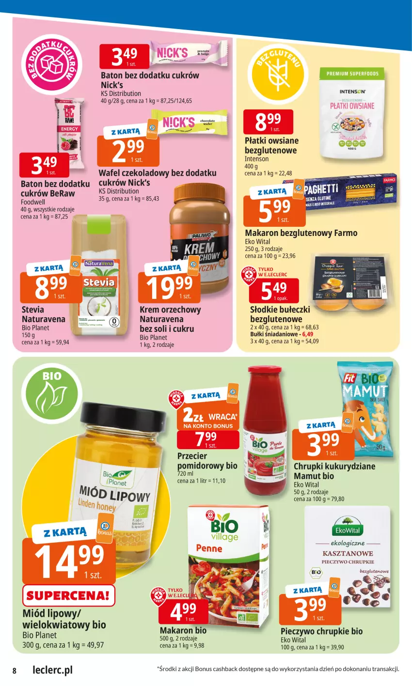 Gazetka promocyjna E Leclerc - ważna 10.11 do 17.11.2025 - strona 8 - produkty: Baton, Bułeczki, Chrupki, Danio, Fa, Krem orzechowy, Makaron, Miód, Piec, Pieczywo, Pieczywo chrupkie, Płatki owsiane, Tran