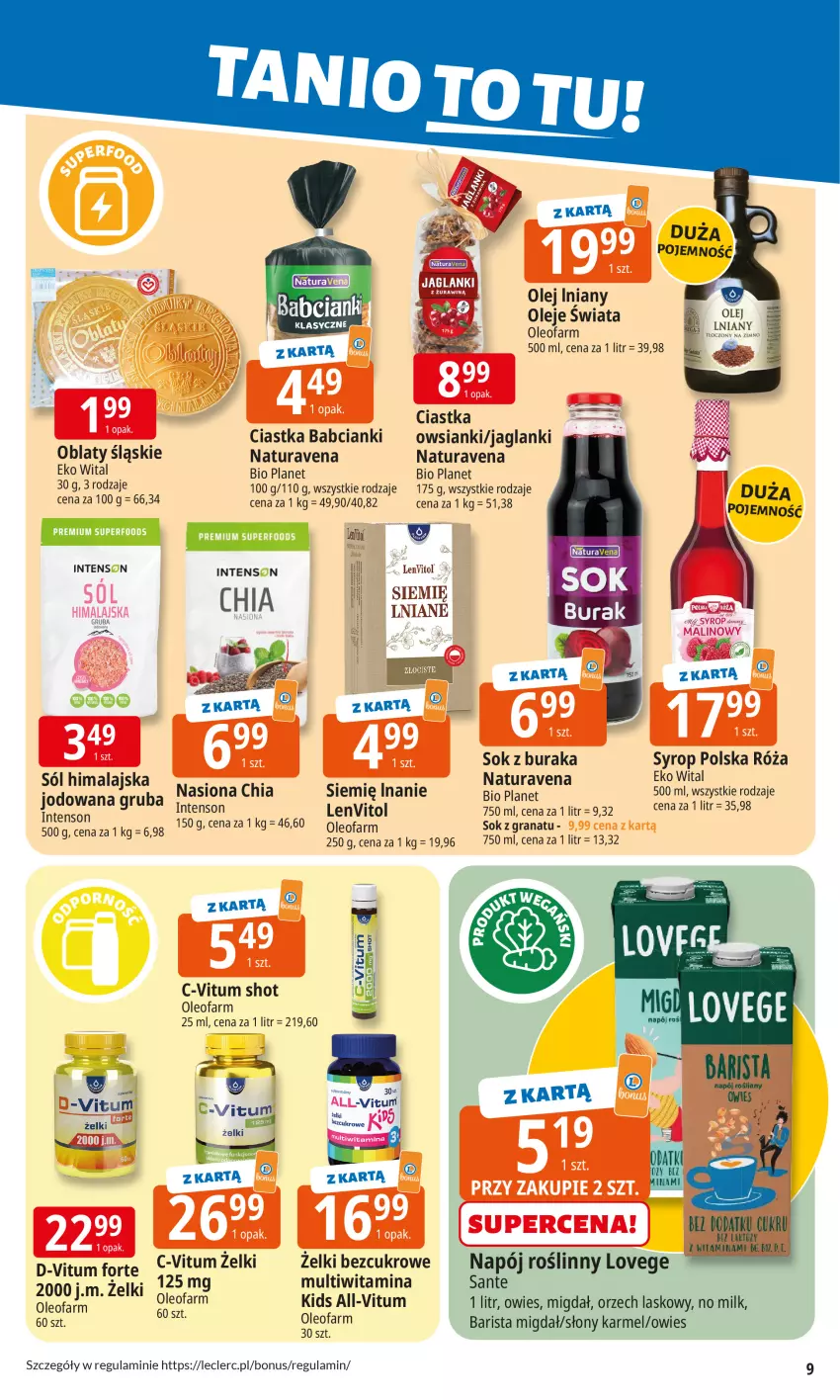 Gazetka promocyjna E Leclerc - ważna 10.11 do 17.11.2025 - strona 9 - produkty: Ciastka, D-Vitum, Fa, Gra, Granat, Lanki, Olej, Olej iniany, Oleo, Oleofarm, Sante, Sok, Sól, Sól himalajska, Syrop