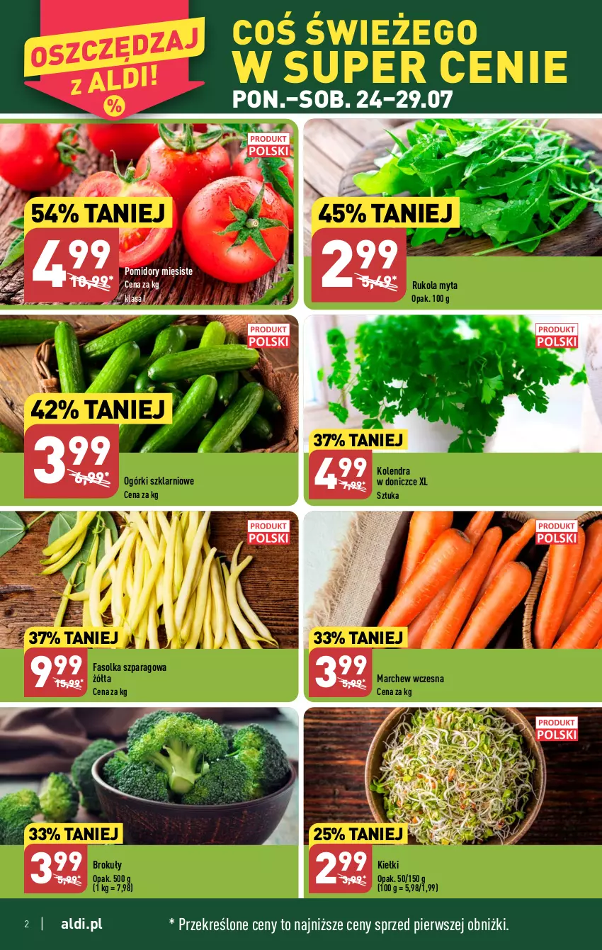 Gazetka promocyjna Aldi - Pełna oferta - ważna 24.07 do 29.07.2023 - strona 2 - produkty: Brokuły, Fa, Kiełki, Kolendra, Pomidory, Rukola