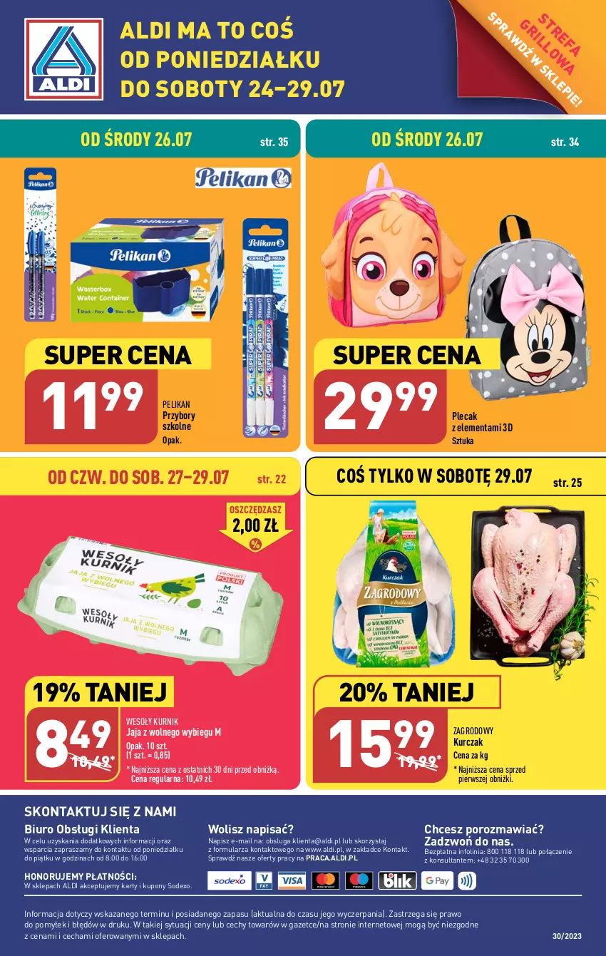 Gazetka promocyjna Aldi - Pełna oferta - ważna 24.07 do 29.07.2023 - strona 40 - produkty: Biuro, Fa, Jaja, Jaja z wolnego wybiegu, Kurczak, O nas, Plecak, Por