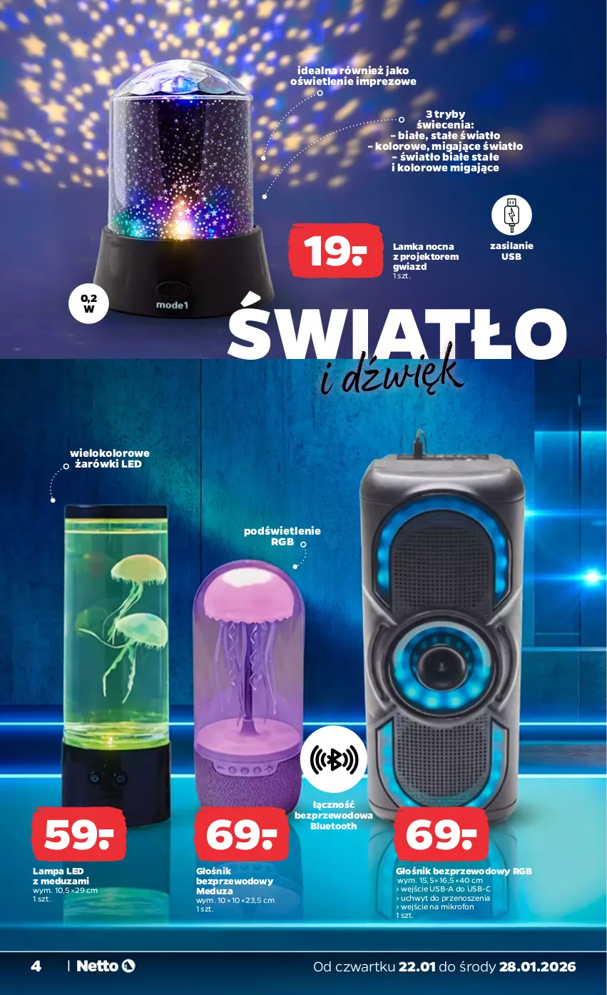 Gazetka promocyjna Netto - Od Czwartku - ważna 22.01 do 25.01.2026 - strona 4 - produkty: Głośnik, Lampa, Lampa LED, Mikrofon, Silan