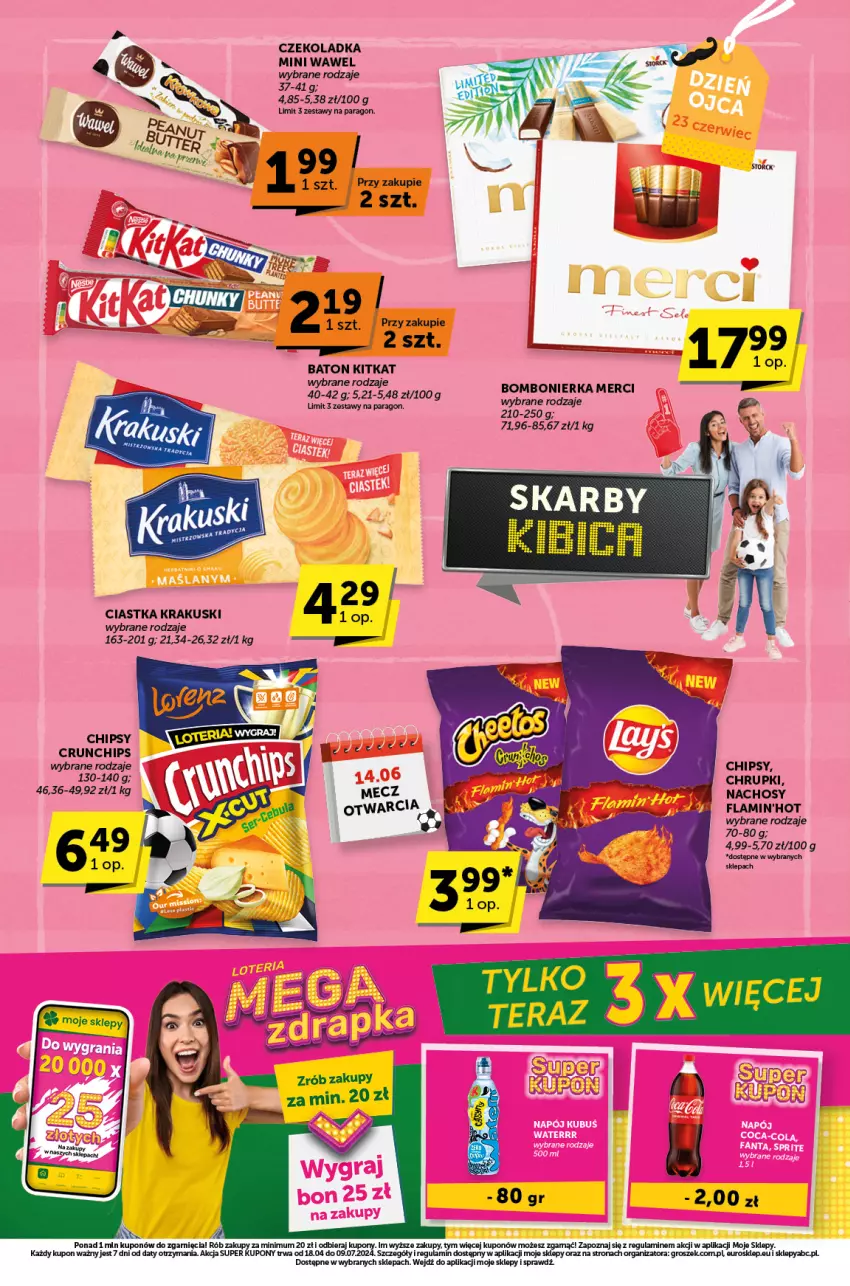 Gazetka promocyjna ABC - ważna 13.06 do 25.06.2024 - strona 6 - produkty: Baton, Chipsy, Chrupki, Ciastka, Crunchips, Groszek, Krakus, Krakuski, Merci, Wawel