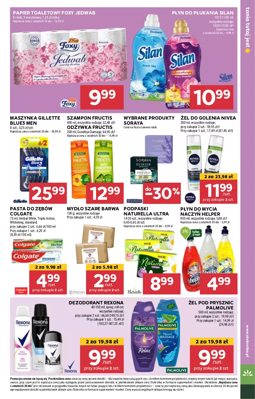 Gazetka promocyjna Stokrotka - Supermarket Opole/Radom - ważna 07.11 do 13.11.2024 - strona 29 - produkty: Colgate, Dezodorant, Do mycia naczyń, Foxy, Fructis, Gillette, LG, Maszynka, Mydło, Naturell, Naturella, Nivea, Odżywka, Owoce, Palmolive, Papier, Papier toaletowy, Pasta do zębów, Płyn do mycia, Płyn do mycia naczyń, Płyn do płukania, Podpaski, Rexona, Silan, Szampon, Szynka, Warzywa