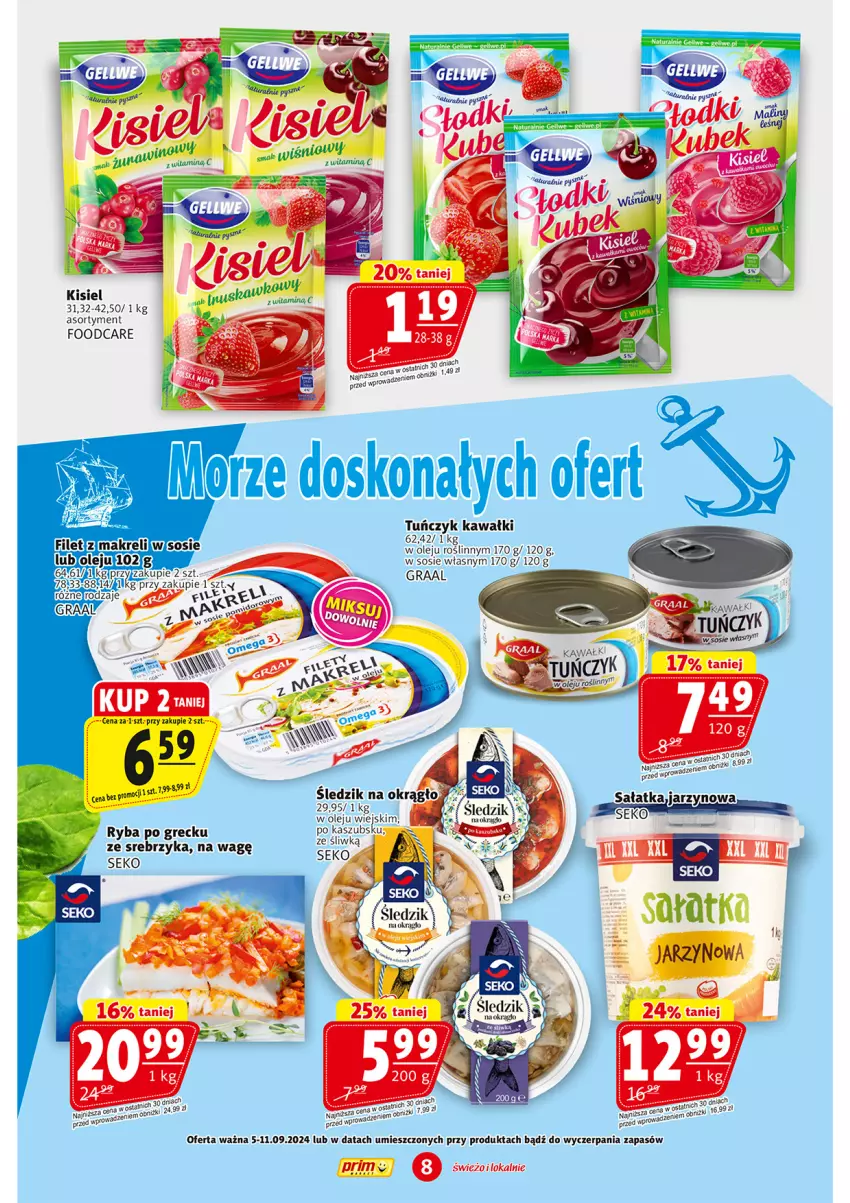 Gazetka promocyjna Prim Market - ważna 05.09 do 11.09.2024 - strona 8 - produkty: Gra, Graal, Kawa, Kisiel, Olej, Ryba, Ryba po grecku, Sałat, Sałatka, SEKO, Sos, Tuńczyk