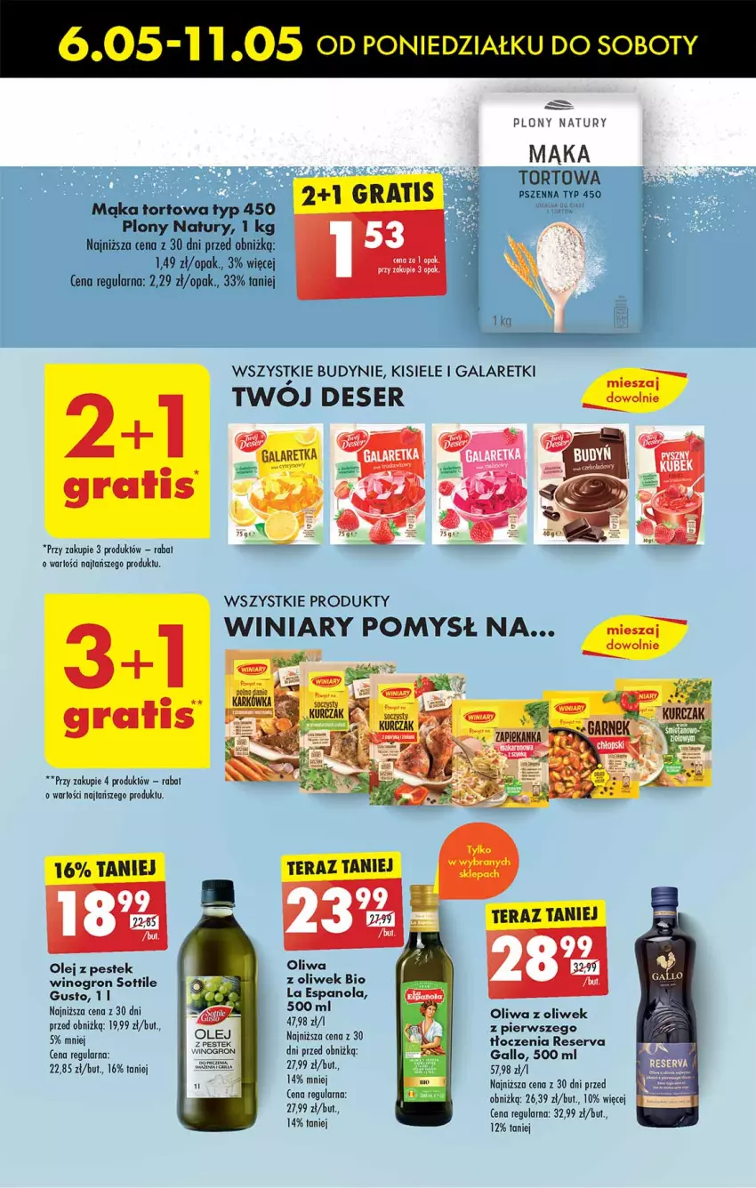 Gazetka promocyjna Biedronka - Od Poniedziałku - ważna 06.05 do 11.05.2024 - strona 29 - produkty: Deser, Gala, Galaretki, Kisiel, Mąka, Mąka tortowa, Olej, Oliwa, Oliwa z oliwek, Ser, Stek, Winiary, Wino