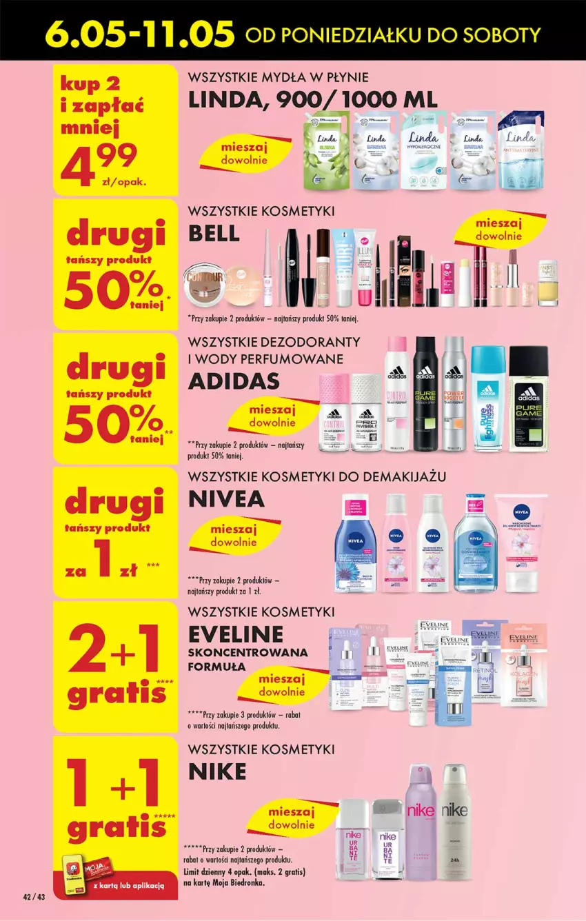 Gazetka promocyjna Biedronka - Od Poniedziałku - ważna 06.05 do 11.05.2024 - strona 42 - produkty: Adidas, Bell, Dezodorant, Eveline, Gra, Makijaż, Nike, Nivea, Perfum