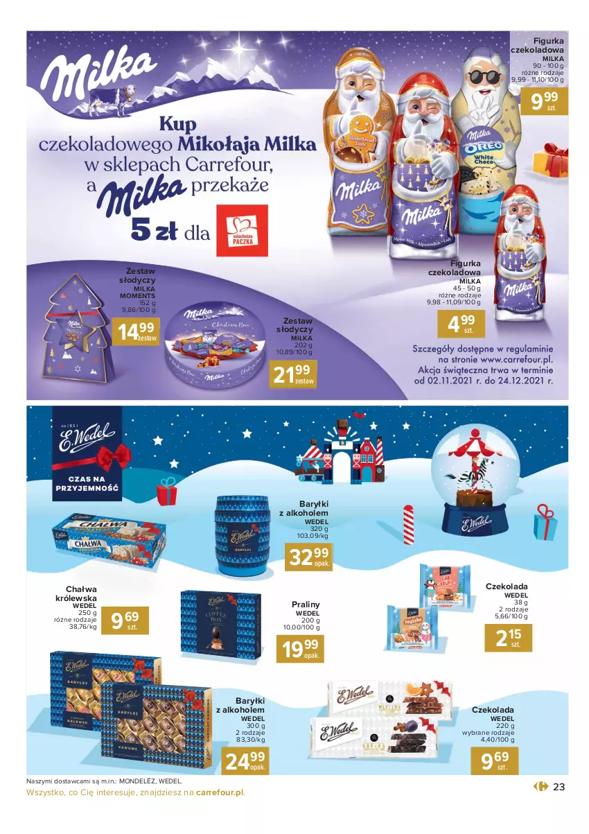 Gazetka promocyjna Carrefour - Gazetka Carrefour Prezenty - ważna 30.11 do 24.12.2021 - strona 23 - produkty: Alkohole, Baryłki, Chałwa, Czekolada, Milka, Moments, Praliny