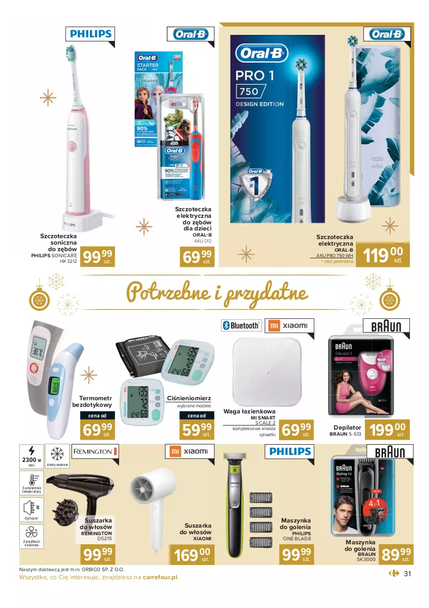 Gazetka promocyjna Carrefour - Gazetka Carrefour Prezenty - ważna 30.11 do 24.12.2021 - strona 31 - produkty: BIC, Braun, Ciśnieniomierz, Depilator, Dzieci, Maszynka, Maszynka do golenia, Philips, Remington, Suszarka, Szczoteczka, Szczoteczka soniczna, Szynka, Termometr, Waga, Waga łazienkowa