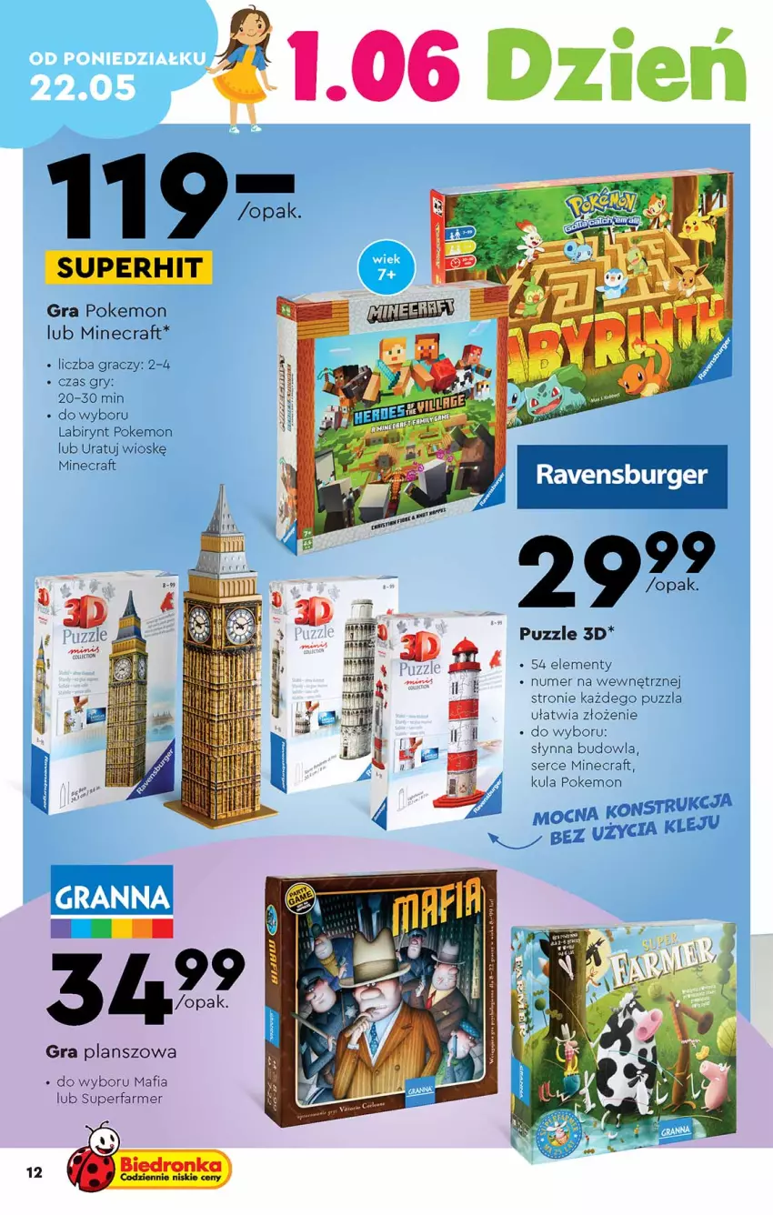 Gazetka promocyjna Biedronka - Okazje tygodnia od 22.05 - ważna 22.05 do 10.06.2023 - strona 12 - produkty: Burger, Fa, Gra, Gry, Mafia, Minecraft, Puzzle, Ravensburger, Ser, SuperFarmer