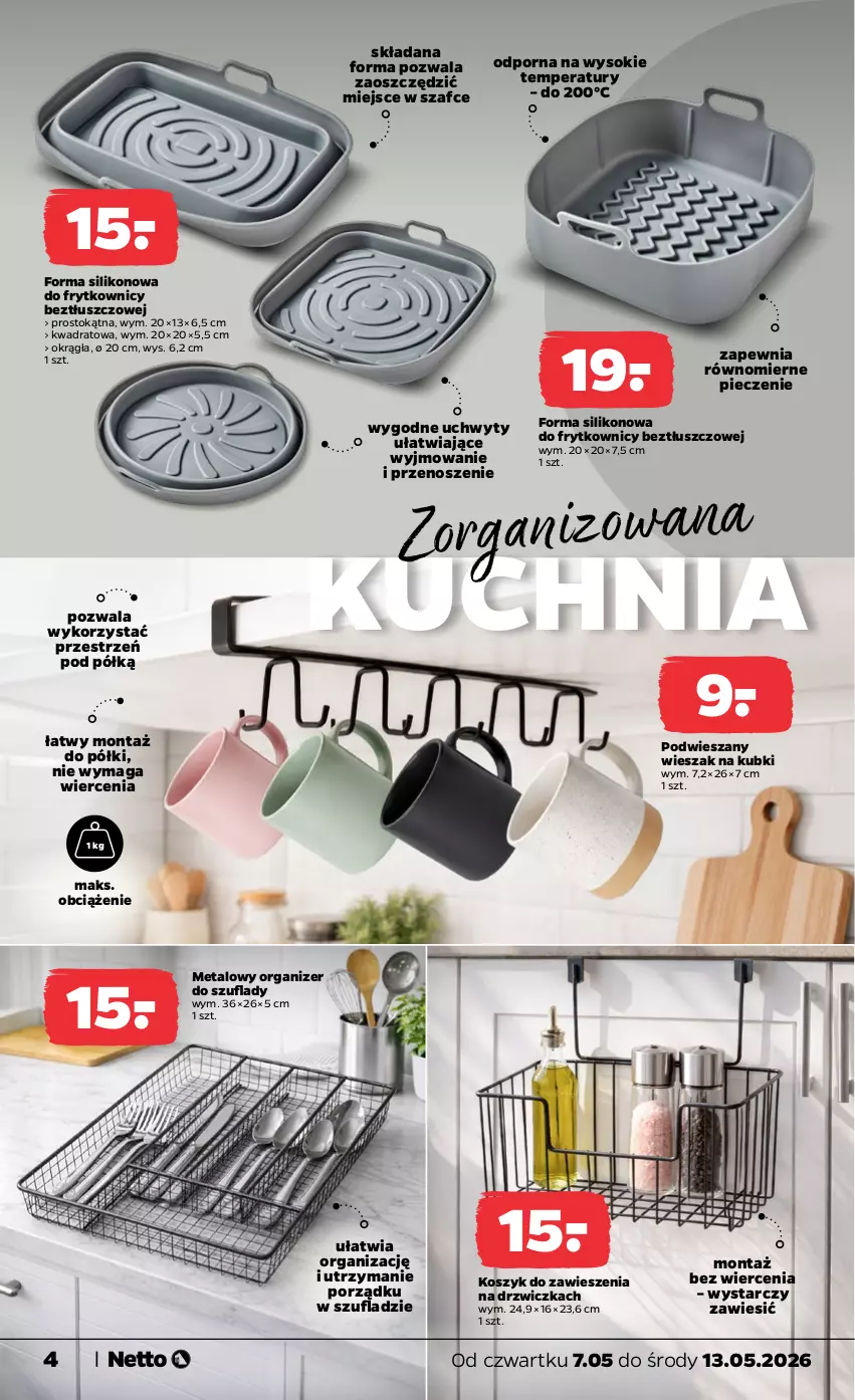 Gazetka promocyjna Netto - Od Czwartku - ważna 07.05 do 13.05.2026 - strona 4 - produkty: Drzwi, Kosz, Kuchnia, Organizer, Piec, Por, Sok, Uchwyty, Wieszak