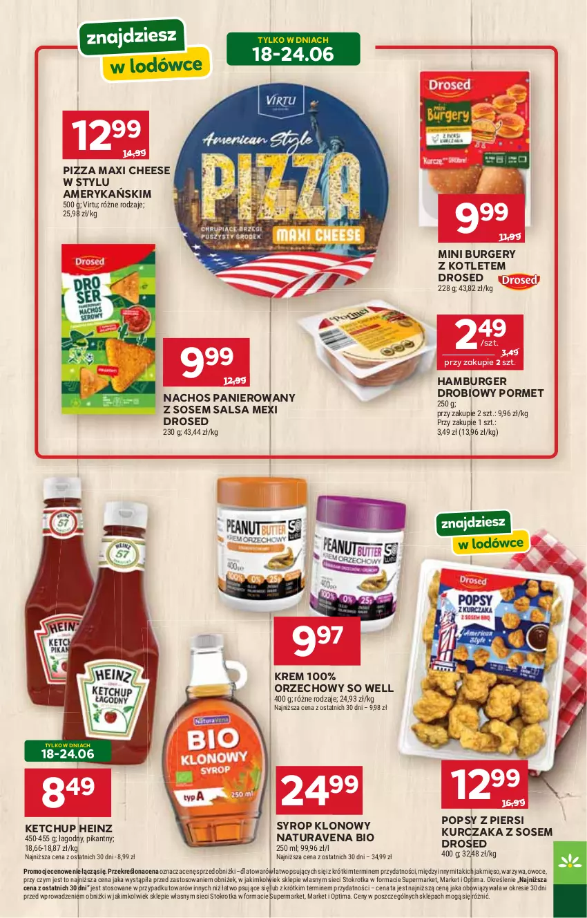 Gazetka promocyjna Stokrotka - Ameryka Północna w Kuchni - ważna 11.06 do 01.07.2026 - strona 6 - produkty: Burger, Hamburger, Heinz, Ketchup, Kotlet, Kurczak, Mięso, Optima, Owoce, Pizza, Por, Salsa, Sos, Syrop, Virtu, Warzywa