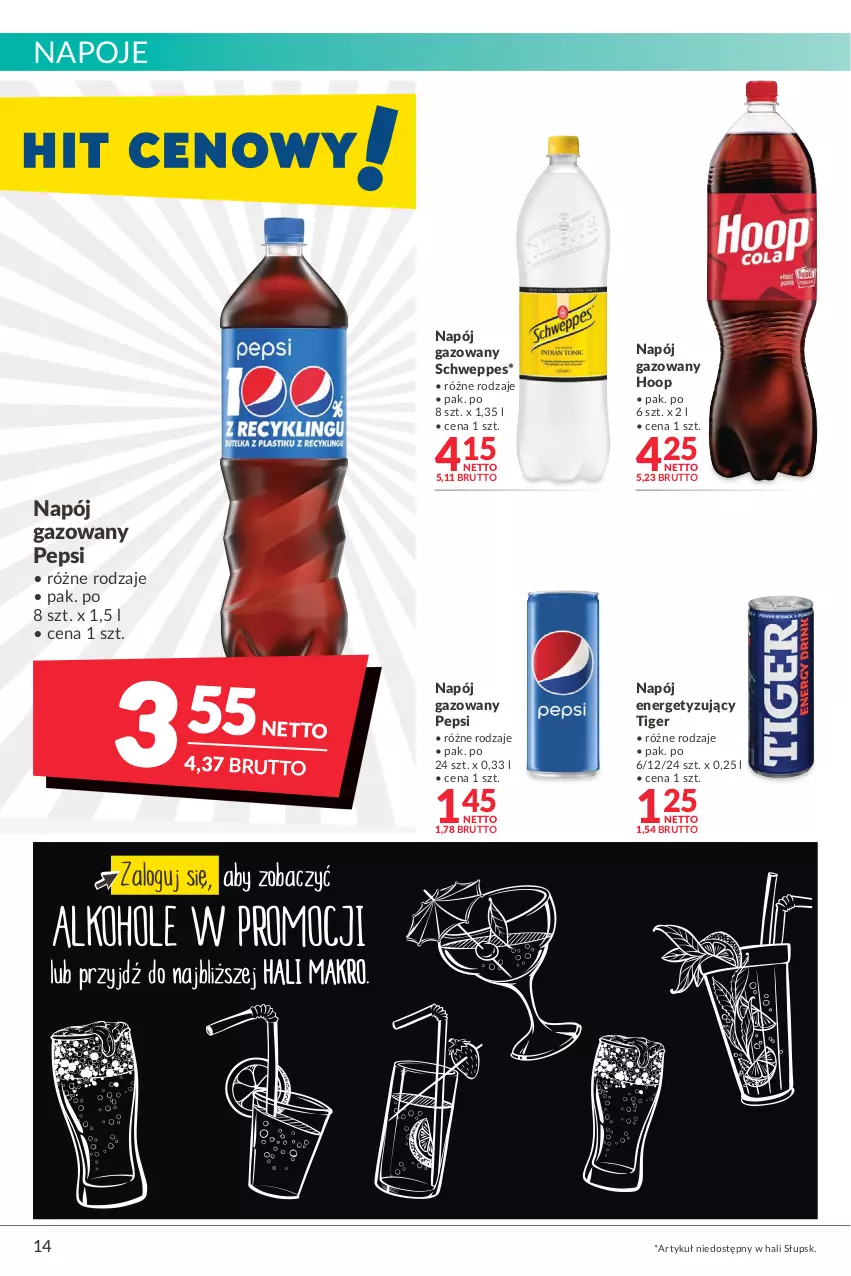 Gazetka promocyjna Makro - [Oferta promocyjna] Artykuły spożywcze i przemysłowe - ważna 22.02 do 07.03.2022 - strona 14 - produkty: Hoop, Napój, Napój gazowany, Napoje, Pepsi, Schweppes, Tiger