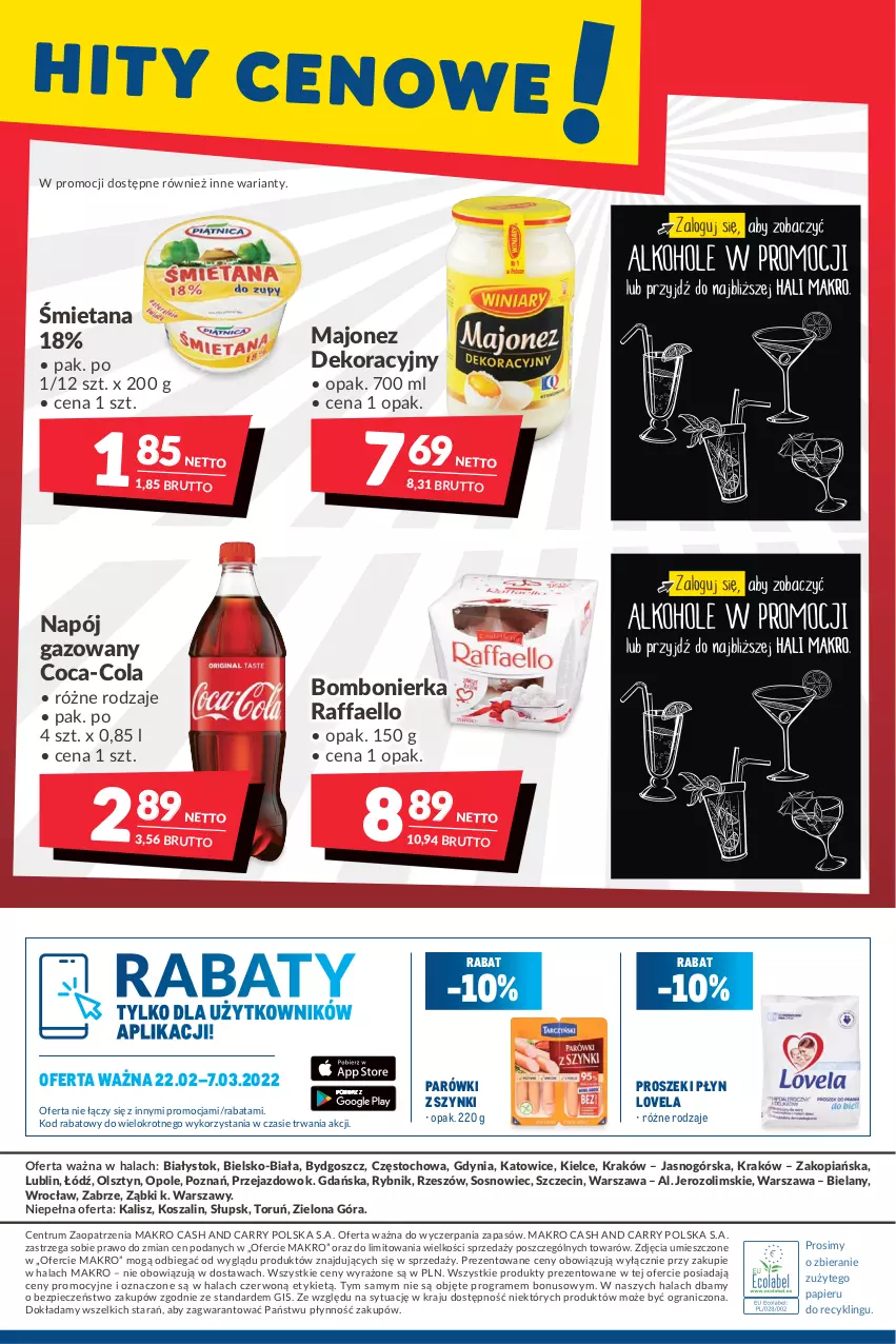 Gazetka promocyjna Makro - [Oferta promocyjna] Artykuły spożywcze i przemysłowe - ważna 22.02 do 07.03.2022 - strona 20 - produkty: Coca-Cola, Fa, Gra, Kosz, Lovela, Majonez, Napój, Napój gazowany, Papier, Parówki, Parówki z szynki, Piec, Raffaello, Rum, Sos, Szal