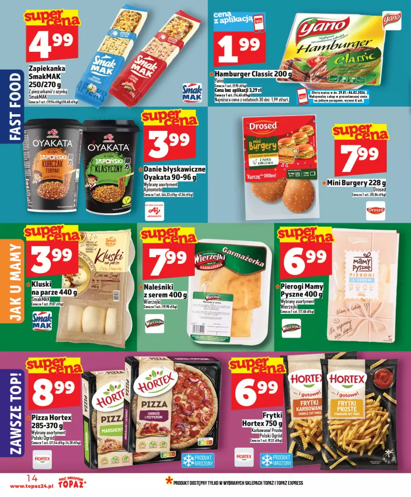 Gazetka promocyjna Topaz - Gazetka - ważna 29.01 do 04.02.2026 - strona 14 - produkty: Burger, Frytki, Hortex, Kask, Kurczak, Ogród, Piec, Pieczarka, Pizza, Top, Zapiekanka