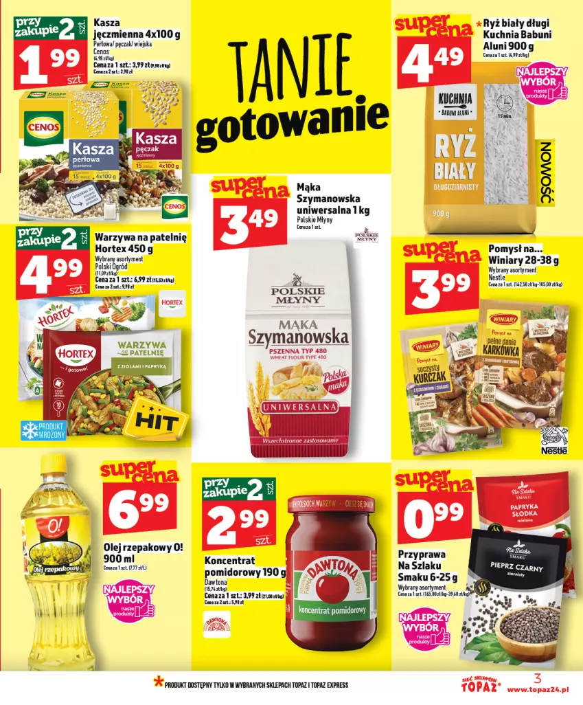 Gazetka promocyjna Topaz - Gazetka - ważna 29.01 do 04.02.2026 - strona 3 - produkty: Babuni, Cenos, Dawtona, Hortex, Koncentrat pomidorowy, Kuchnia, Mąka, Ogród, Olej, Olej rzepakowy, Pieprz, Polskie Młyny, Ryż, Ryż biały, Top, Warzywa, Winiary