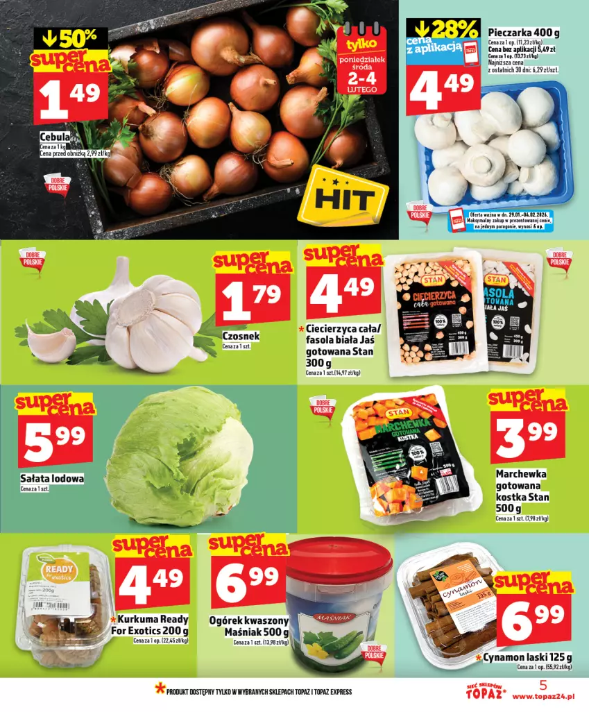 Gazetka promocyjna Topaz - Gazetka - ważna 29.01 do 04.02.2026 - strona 5 - produkty: Czosnek, Fa, Fasola, Kurkuma, Marchewka, Ogórek, Piec, Pieczarka, Top