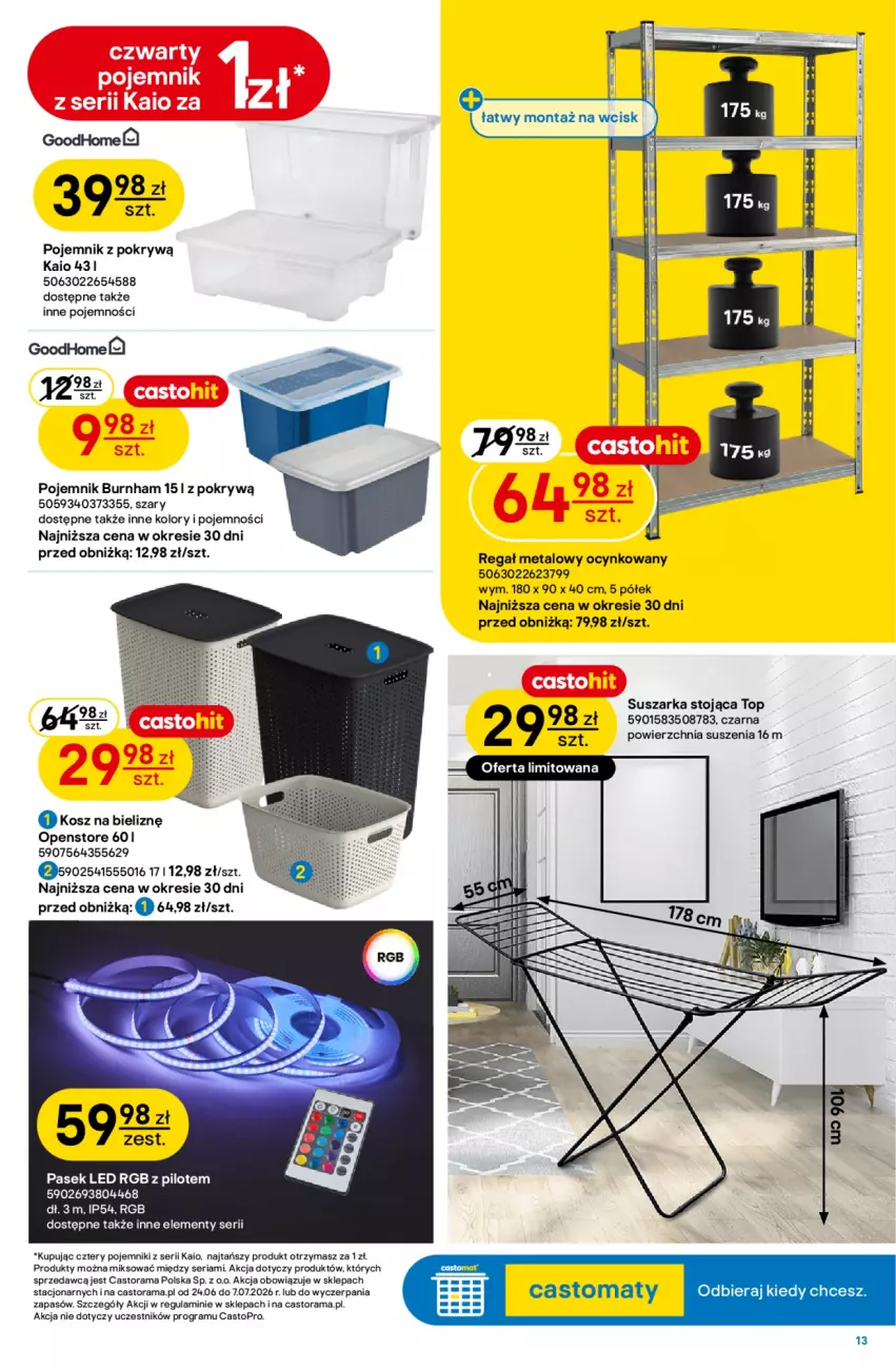 Gazetka promocyjna Castorama - Gazetka Łazienka 24.06-7.07 - ważna 24.06 do 07.07.2026 - strona 13 - produkty: Astor, Cynk, Fa, Gra, Kosz, Kosz na bieliznę, LG, Pasek, Pojemnik, Rama, Regał, Regał metalowy, Ser, Suszarka, Top