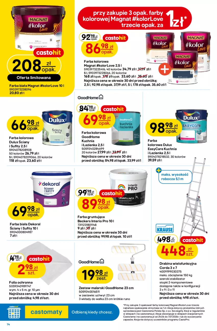Gazetka promocyjna Castorama - Gazetka Łazienka 24.06-7.07 - ważna 24.06 do 07.07.2026 - strona 14 - produkty: Astor, Beckers, Dekoral, Drabina, Dulux, Fa, Gra, Grunt, Kosz, Kuchnia, Rama, Top