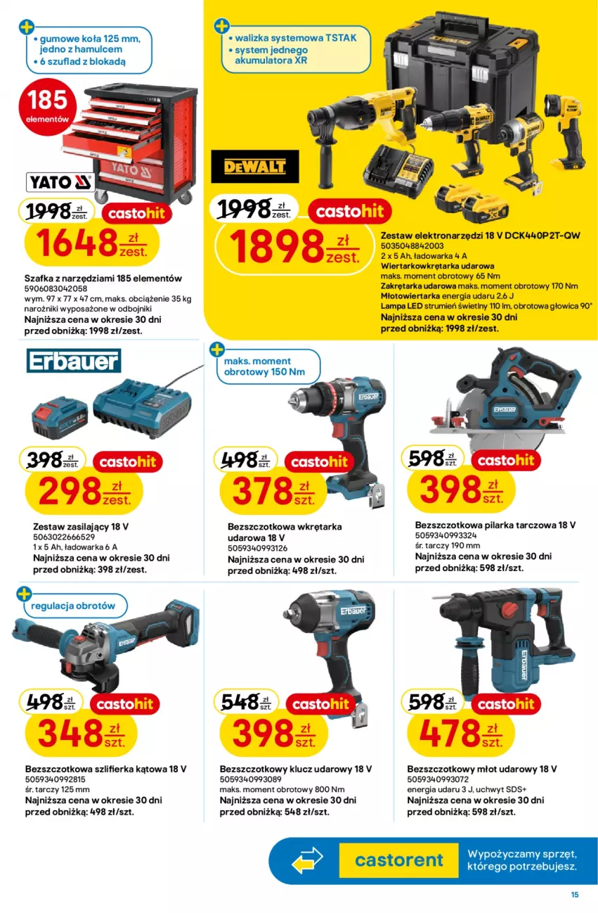 Gazetka promocyjna Castorama - Gazetka Łazienka 24.06-7.07 - ważna 24.06 do 07.07.2026 - strona 15 - produkty: Akumulator, Astor, Klucz udarowy, Lampa, Lampa LED, Młot, Młot udarowy, Młotowiertarka, Narożnik, Pilarka tarczowa, Rum, Szafka, Szlifierka, Szlifierka kątowa, Tarka, Walizka, Warka, Wiertarka, Wiertarkowkrętarka, Wkręt, Wkrętarka