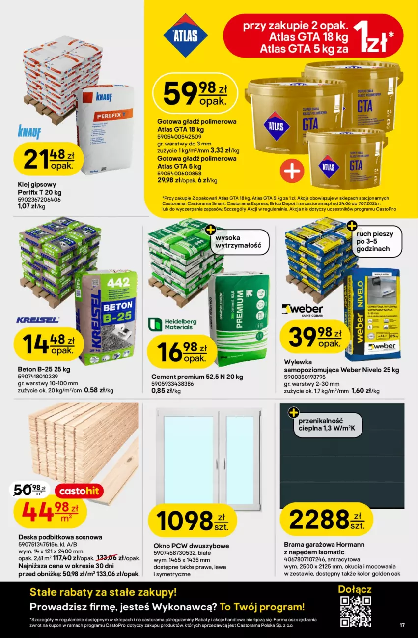 Gazetka promocyjna Castorama - Gazetka Łazienka 24.06-7.07 - ważna 24.06 do 07.07.2026 - strona 17 - produkty: Astor, Cement, Garaż, Gładź polimerowa, Gra, Klej, Klej gipsowy, Mop, Okno, Rama, Somat, Sos, Top, Wylewka samopoziomująca