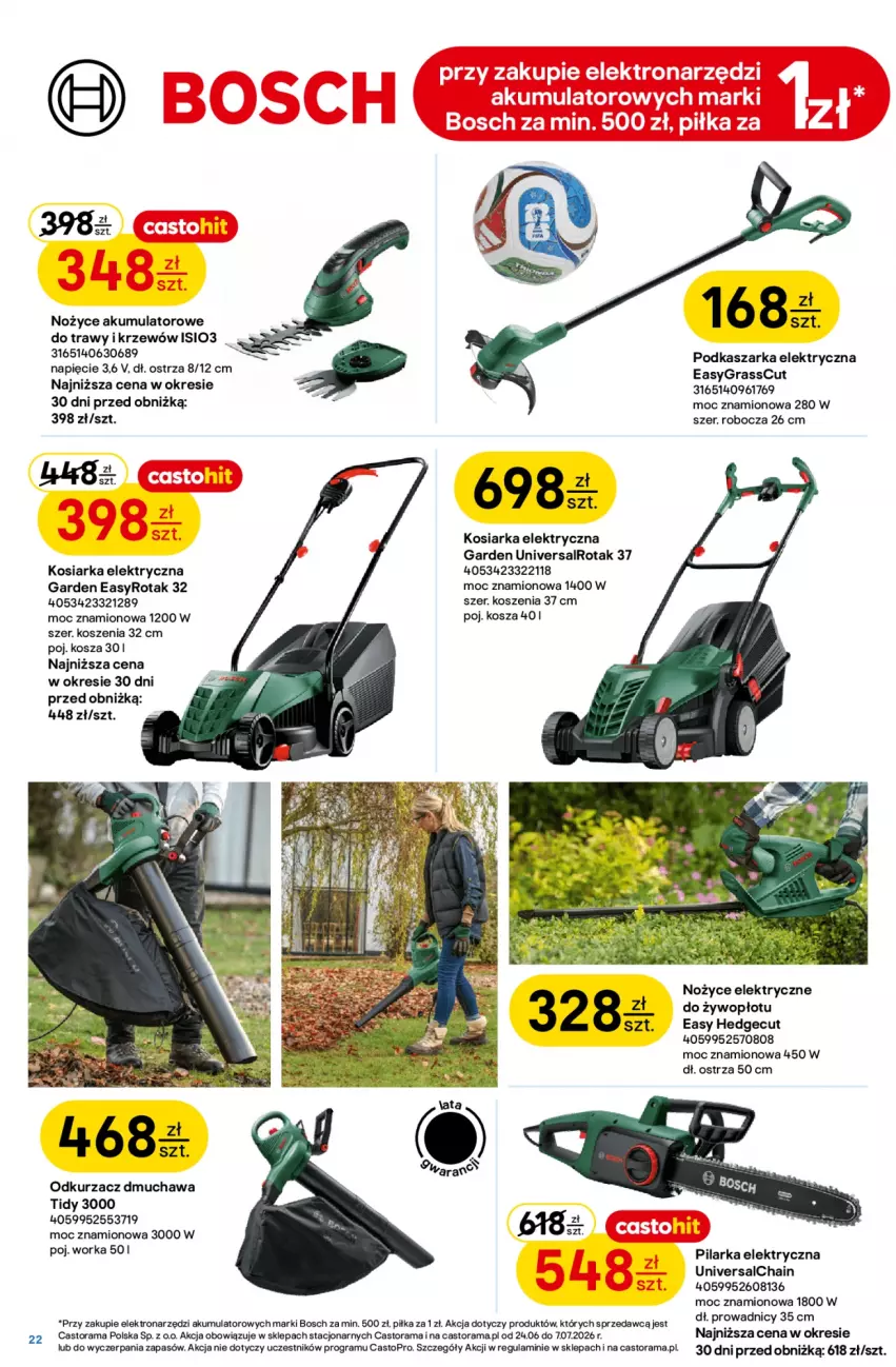 Gazetka promocyjna Castorama - Gazetka Łazienka 24.06-7.07 - ważna 24.06 do 07.07.2026 - strona 22 - produkty: Akumulator, Astor, Bosch, Gra, Kasza, Kosiarka, Kosz, Noż, Nożyce, Odkurzacz, Orka, Rama, Top