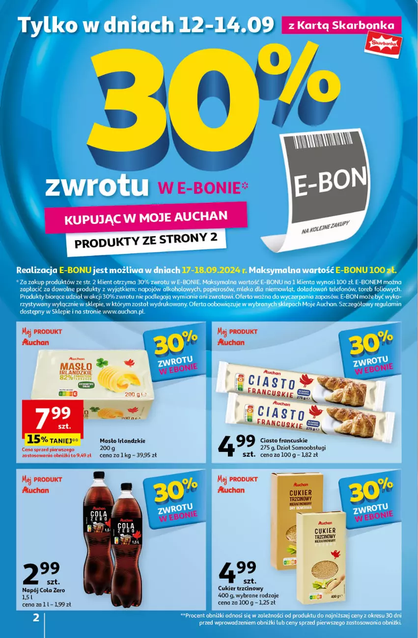 Gazetka promocyjna Auchan - Pewność Niskich Cen Moje - ważna 12.09 do 18.09.2024 - strona 2 - produkty: Ciasto francuskie, Cukier, Cukier trzcinowy, Masło, Napój