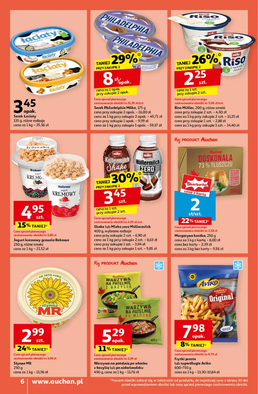 Gazetka promocyjna Auchan - Pewność Niskich Cen Moje - ważna 12.09 do 18.09.2024 - strona 6 - produkty: Bakoma, Bazyl, Frytki, Gra, Granola, Jogurt, Margaryna, Milka, Mleko, Philadelphia, Ser, Serek, Słynne, Warzywa