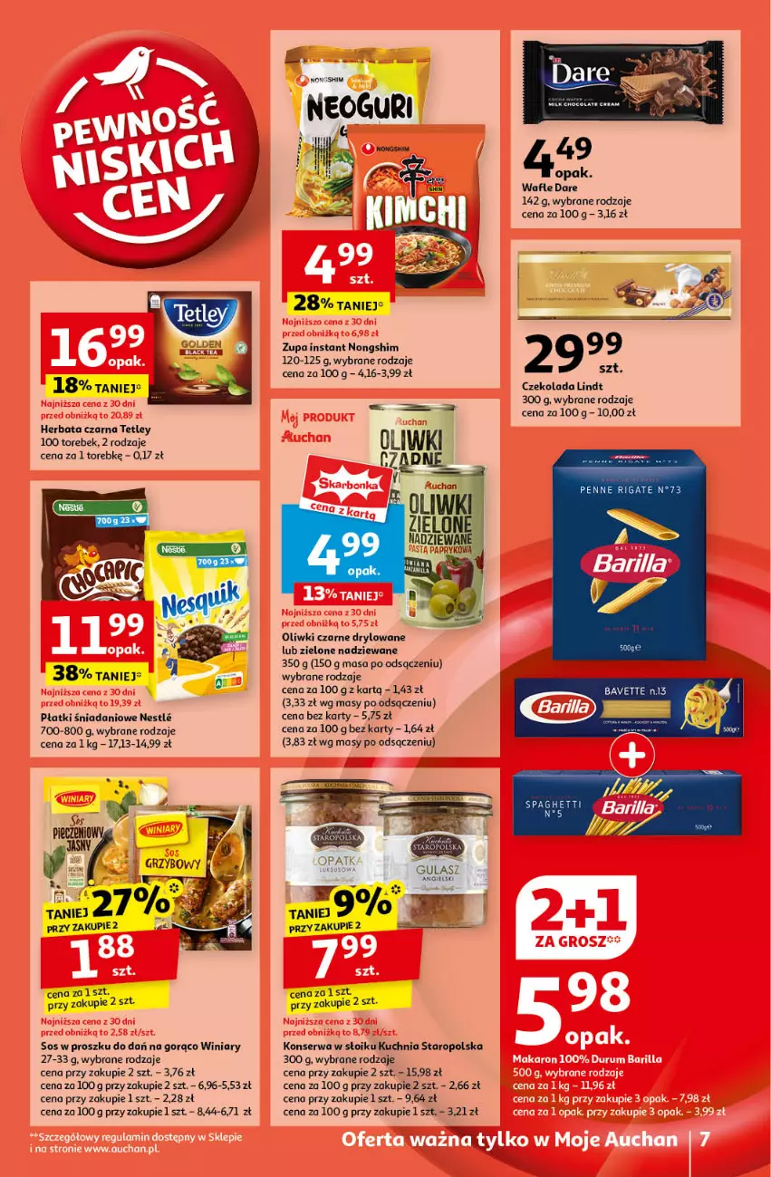 Gazetka promocyjna Auchan - Pewność Niskich Cen Moje - ważna 12.09 do 18.09.2024 - strona 7 - produkty: Czekolada, Danio, Herbata, Herbata czarna, Kuchnia, Kuchnia Staropolska, Lindt, Oliwki, Oliwki czarne, Penne, Piec, Ser, Sos, Tetley, Wafle, Winiary, Zupa