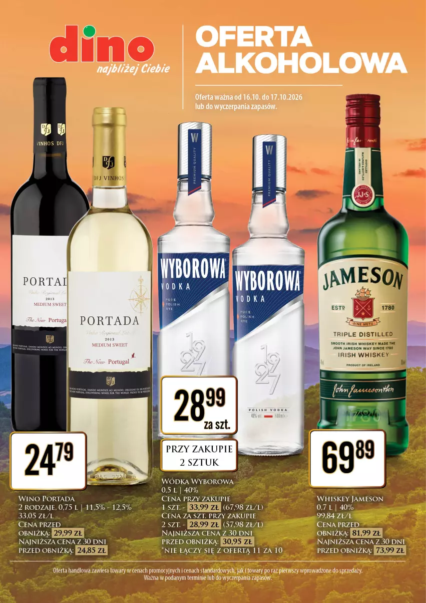 Gazetka promocyjna Dino - Oferta alkoholowa - ważna 16.10 do 17.10.2026 - strona 1 - produkty: Jameson, JBL, Por, Portada, Whiskey, Wino, Wódka, Wyborowa