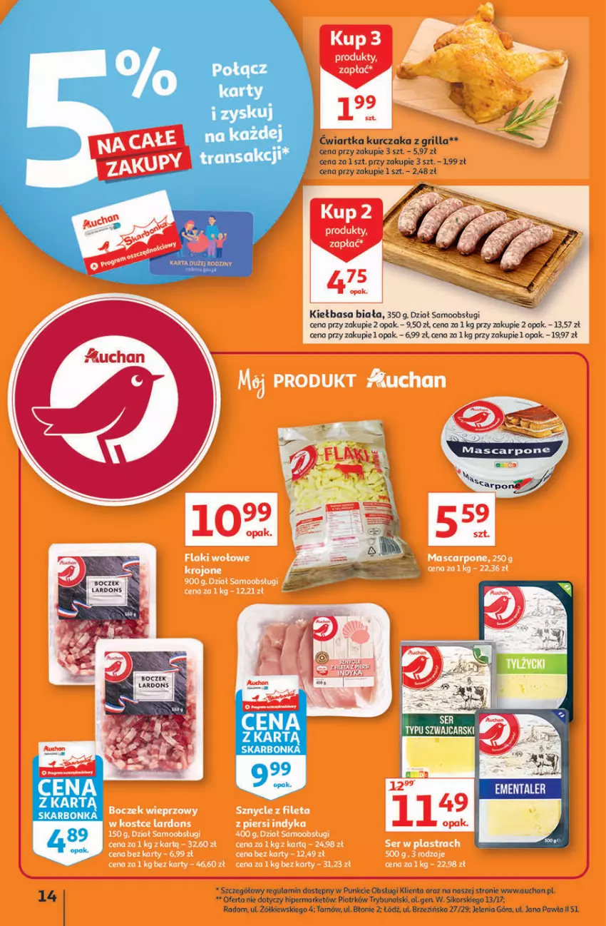 Gazetka promocyjna Auchan - Hiperoszczędzanie z markami Auchan Hipermarkety - ważna 30.09 do 06.10.2021 - strona 14 - produkty: Boczek, Ementaler, Grill, Kiełbasa, Kiełbasa biała, Kurczak