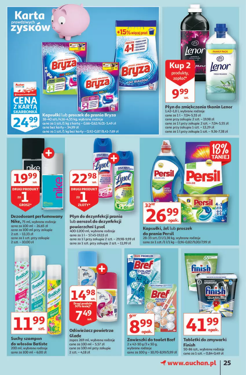 Gazetka promocyjna Auchan - Hiperoszczędzanie z markami Auchan Hipermarkety - ważna 30.09 do 06.10.2021 - strona 25 - produkty: Batiste, Bref, Dezodorant, Finish, Lenor, Lysol, Nike, Odświeżacz powietrza, Perfum, Persil, Proszek do prania, Suchy szampon, Szampon, Tablet, Tabletki do zmywarki, Zawieszki, Zmywarki