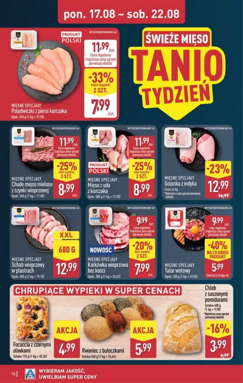 Gazetka promocyjna Aldi - Pełna oferta - ważna 17.08 do 21.08.2026 - strona 10 - produkty: Chleb, Focaccia, Kurczak, Mięsne specjały, Mięso, Mięso mielone, Ser
