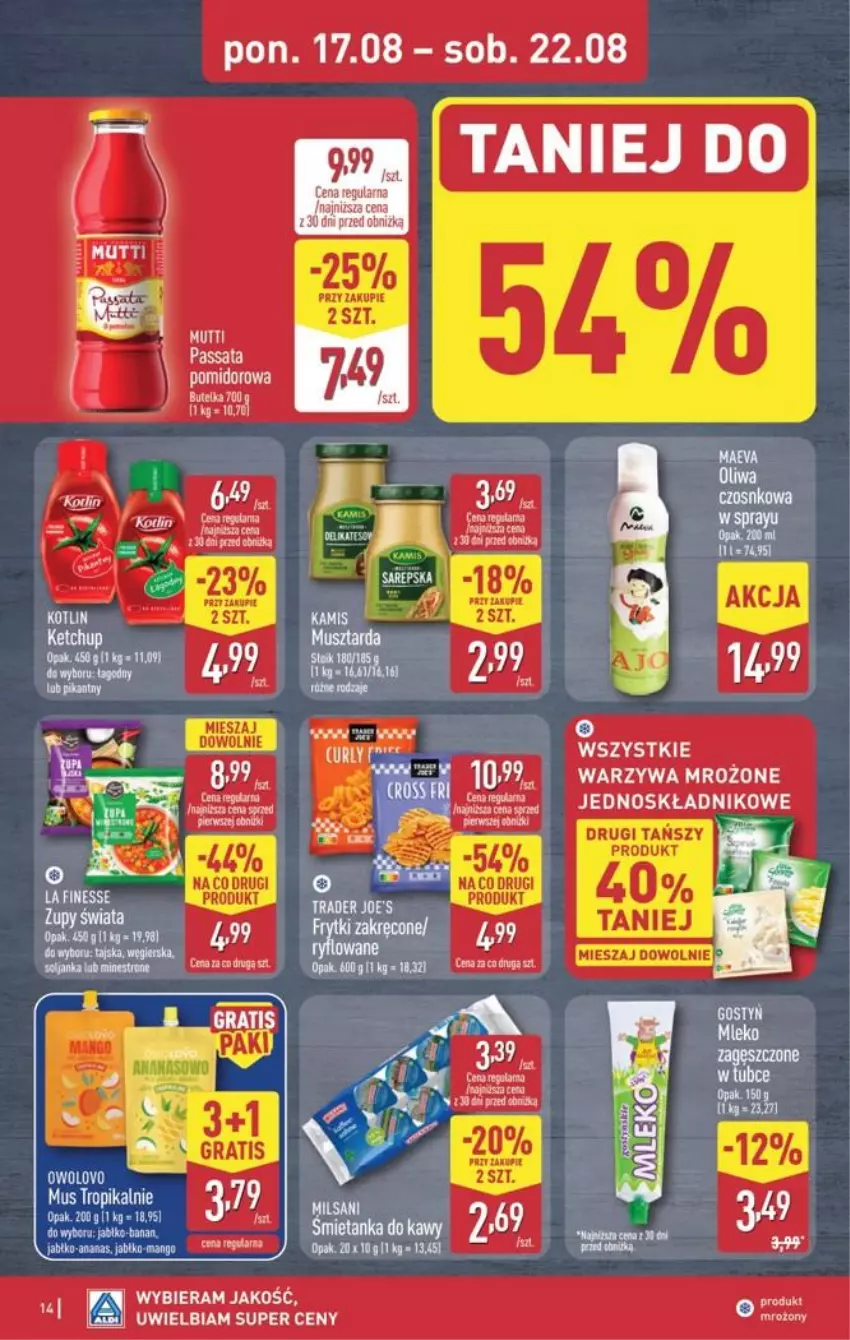 Gazetka promocyjna Aldi - Pełna oferta - ważna 17.08 do 21.08.2026 - strona 14 - produkty: Fa, Gra, Ketchup, Kosz, Mleko, Mus, Warzywa