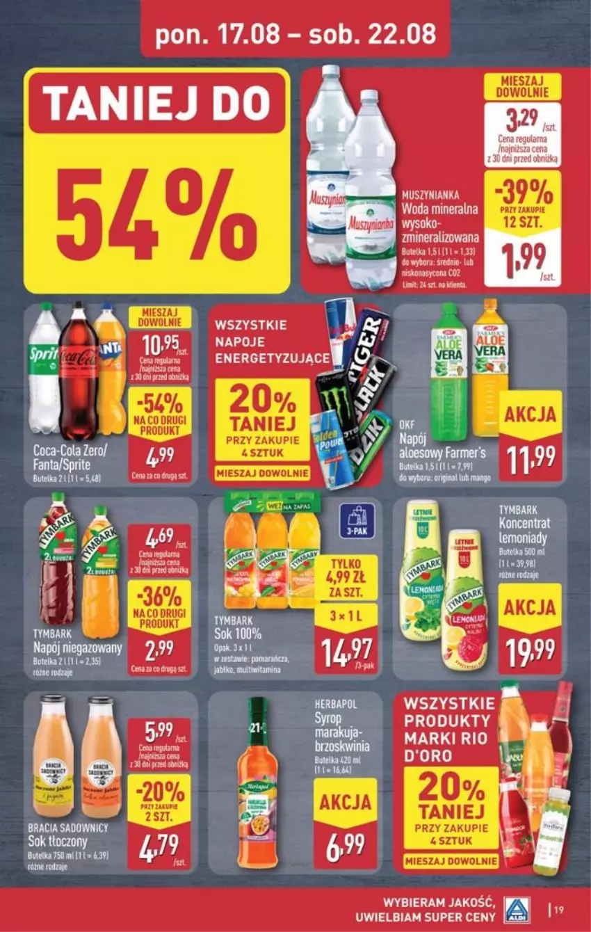 Gazetka promocyjna Aldi - Pełna oferta - ważna 17.08 do 21.08.2026 - strona 19 - produkty: Fa, Fanta, Gin, Herbapol, Koc, Mango, Mus, Muszynianka, Napoje, Nocnik, Sok, Sprite, Woda, Woda mineralna