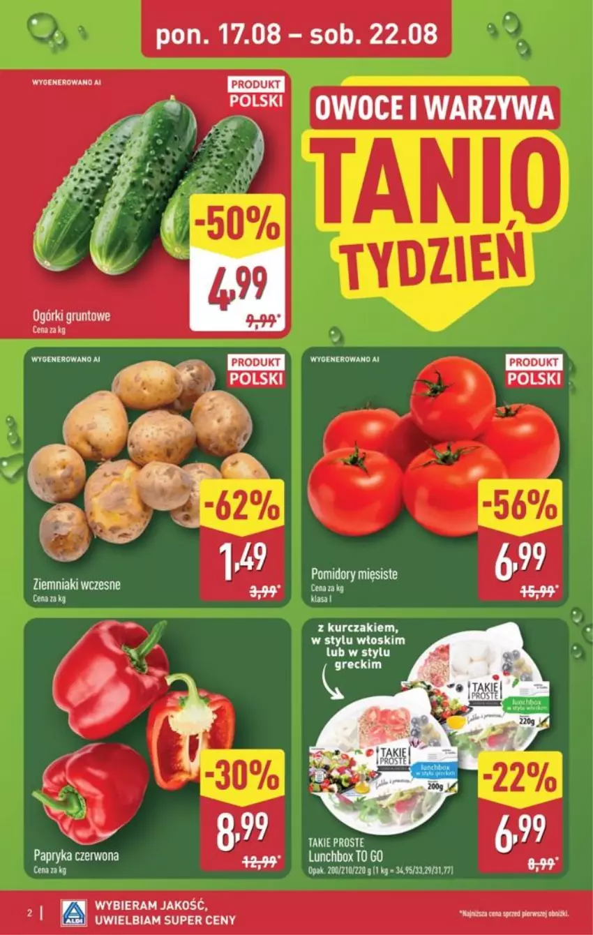 Gazetka promocyjna Aldi - Pełna oferta - ważna 17.08 do 21.08.2026 - strona 2 - produkty: Kurczak, Owoce, Papryka, Papryka czerwona, Pomidory, Warzywa, Ziemniaki