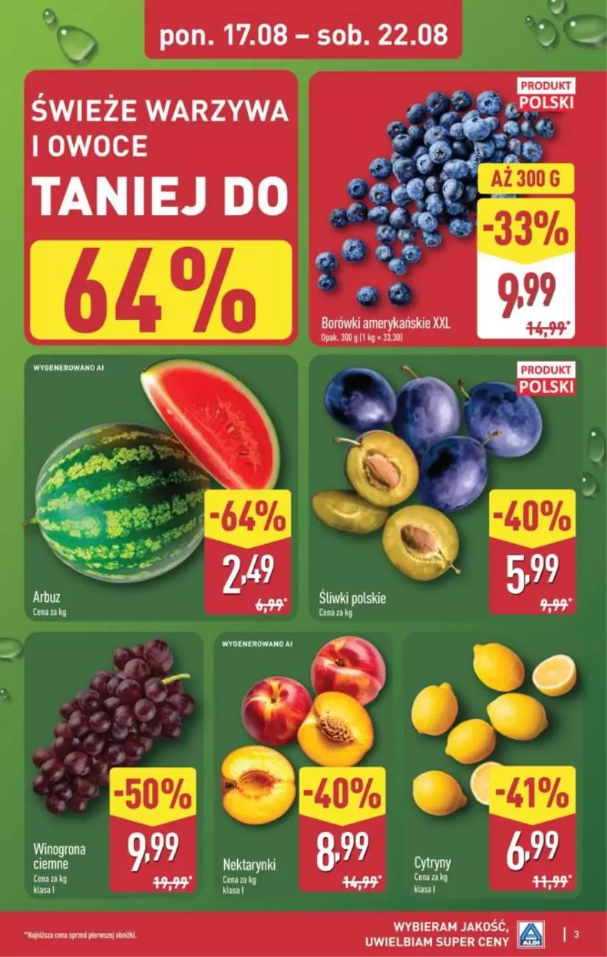 Gazetka promocyjna Aldi - Pełna oferta - ważna 17.08 do 21.08.2026 - strona 3 - produkty: Arbuz, Cytryny, Owoce, Warzywa, Warzywa i owoce