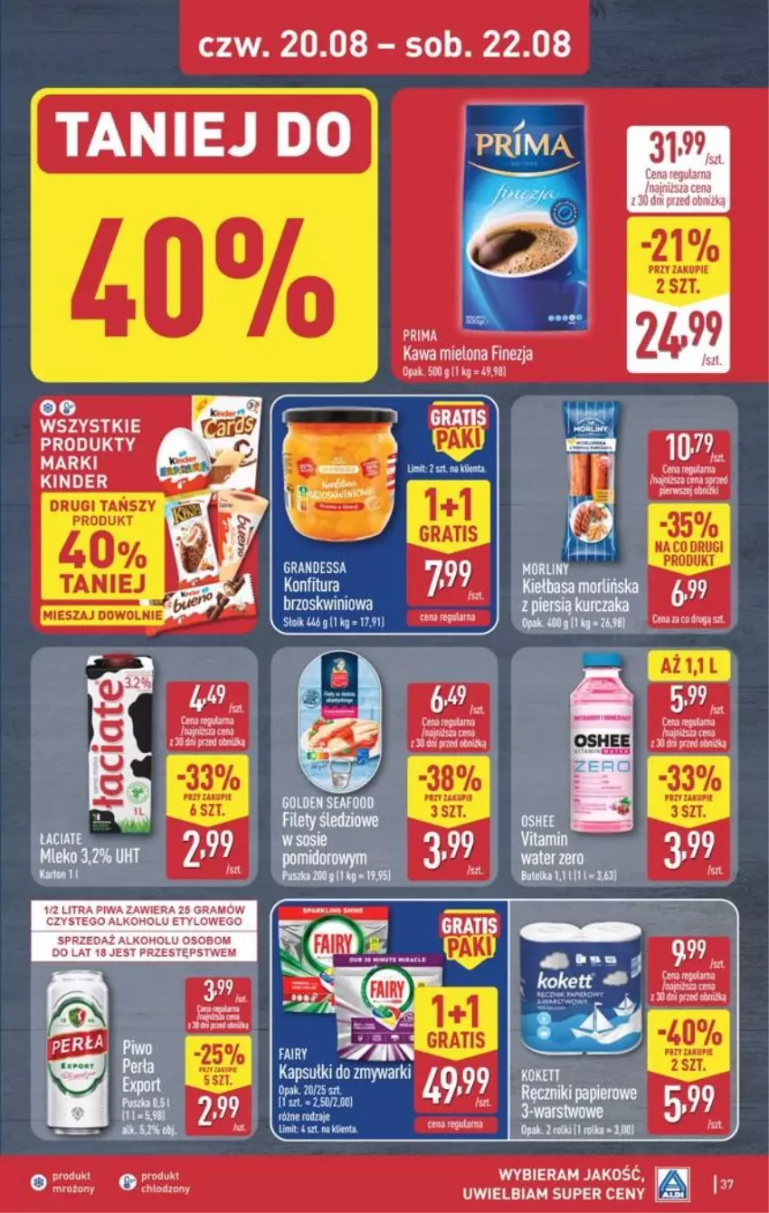 Gazetka promocyjna Aldi - Pełna oferta - ważna 17.08 do 21.08.2026 - strona 37 - produkty: Fa, Fairy, Gra, Kawa, Kawa mielona, Kinder, Konfitura, Piwa, Zmywarki