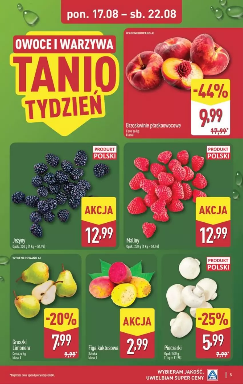 Gazetka promocyjna Aldi - Pełna oferta - ważna 17.08 do 21.08.2026 - strona 5 - produkty: Brzoskwinie, Fa, Isla, LG, Maliny, Owoce, Piec, Warzywa