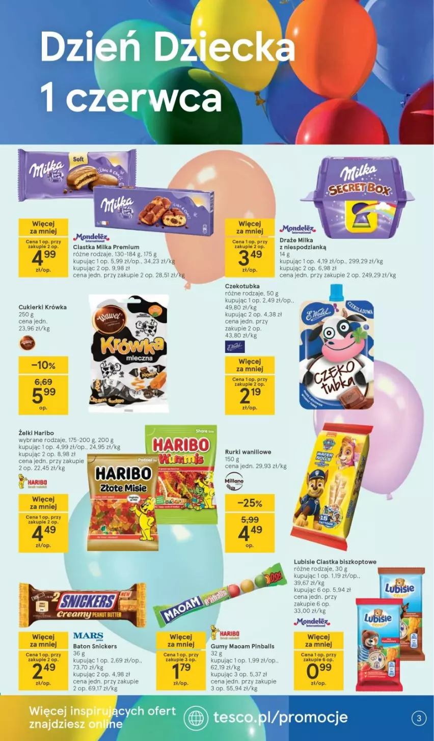 Gazetka promocyjna Tesco - Tesco gazetka - przyszły tydzień - ważna 27.05 do 01.06.2021 - strona 3 - produkty: Baton, Ciastka, Cukier, Cukierki, Haribo, Mars, Milka, Rurki, Snickers, Top