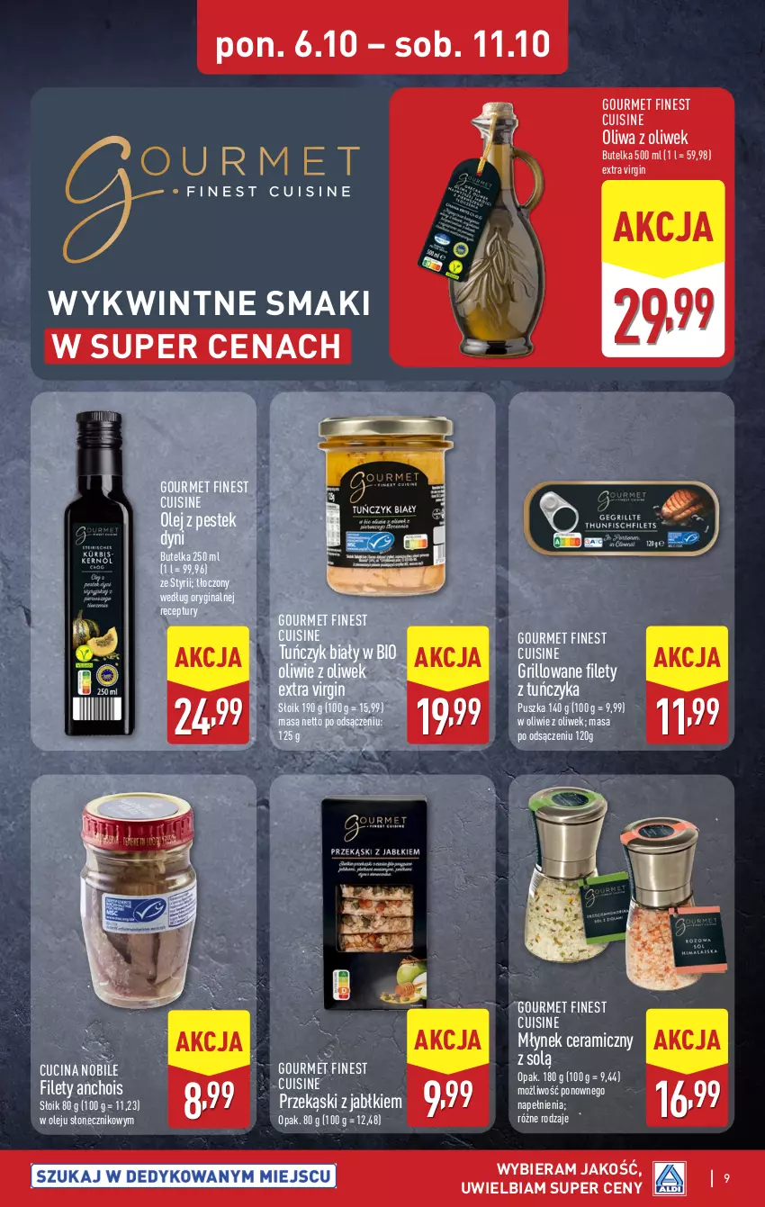 Gazetka promocyjna Aldi - Oferta specjalna - ważna 09.10 do 11.10.2025 - strona 9 - produkty: Gin, Grill, Młynek, Olej, Oliwa, Oliwa z oliwek, Stek, Tuńczyk