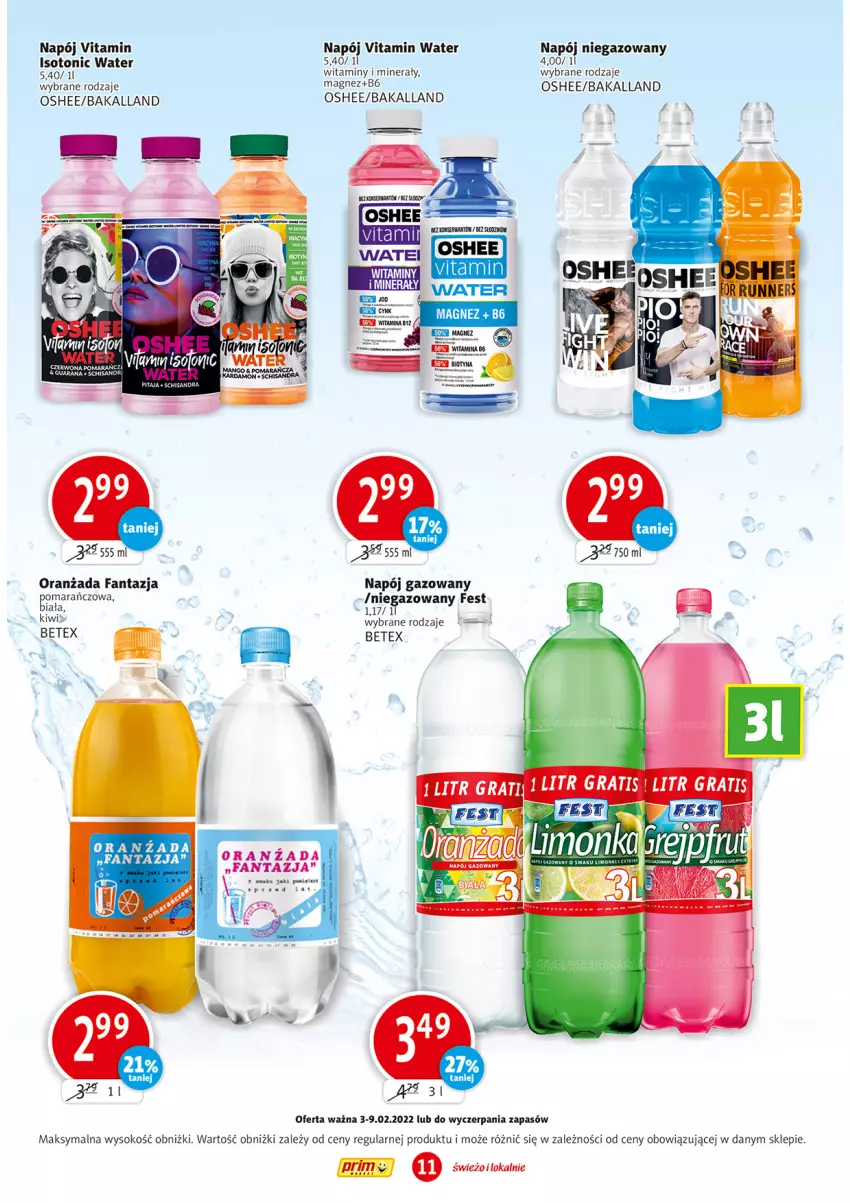 Gazetka promocyjna Prim Market - Gazetka - ważna 03.02 do 09.02.2022 - strona 11 - produkty: Bakalland, Fa, Fanta, Kiwi, Magnez, Napój, Napój gazowany, Napój niegazowany, Oranżada, Oshee, Ser, Sok, Vitamin napój