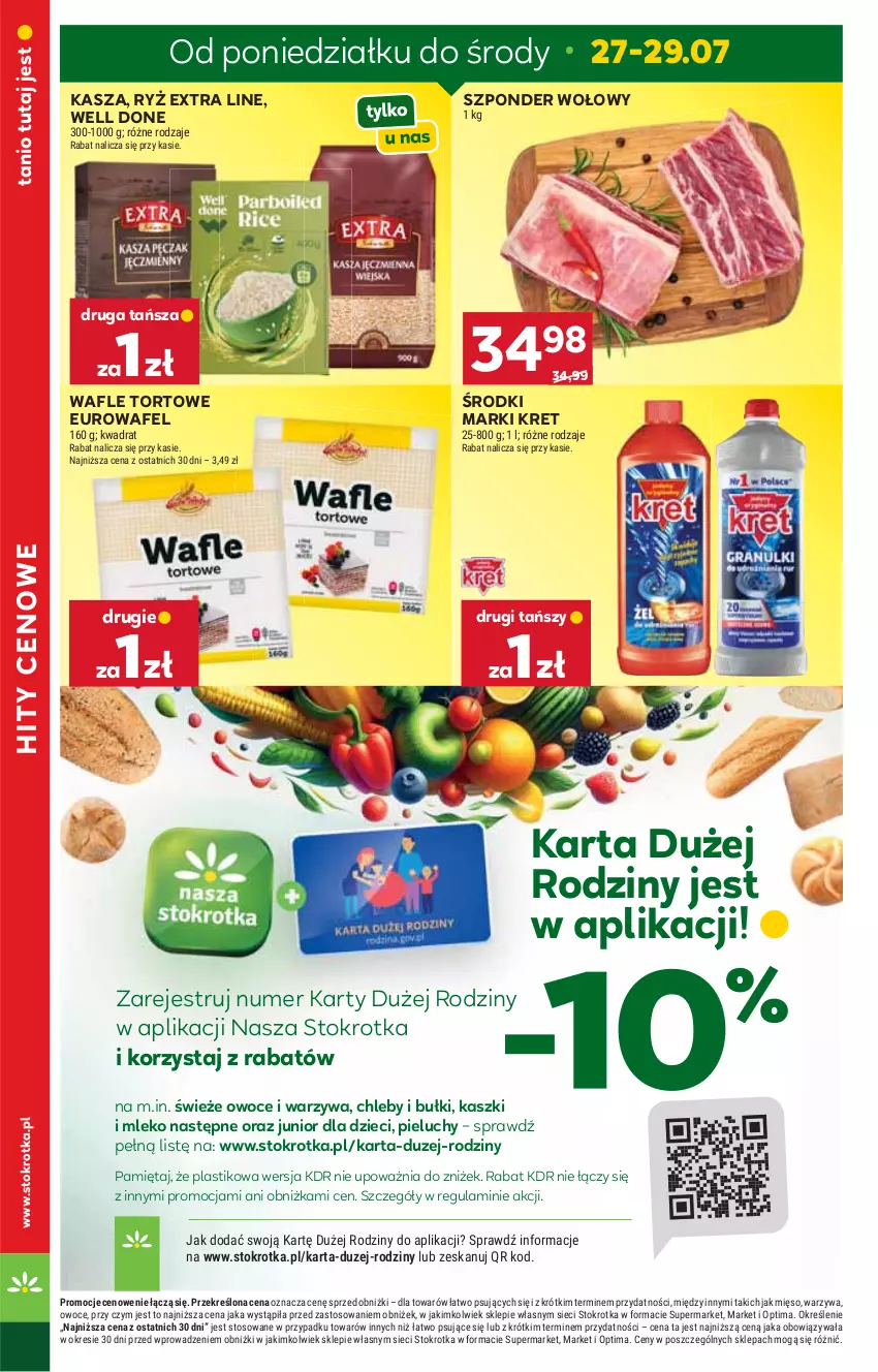 Gazetka promocyjna Stokrotka - Supermarket - ważna 23.07 do 29.07.2026 - strona 8 - produkty: Chleb, Dzieci, Kasza, Kret, Mięso, Mięta, Mleko, O nas, Optima, Owoce, Pieluchy, Ryż, Szponder wołowy, Wafle, Wafle tortowe, Warzywa