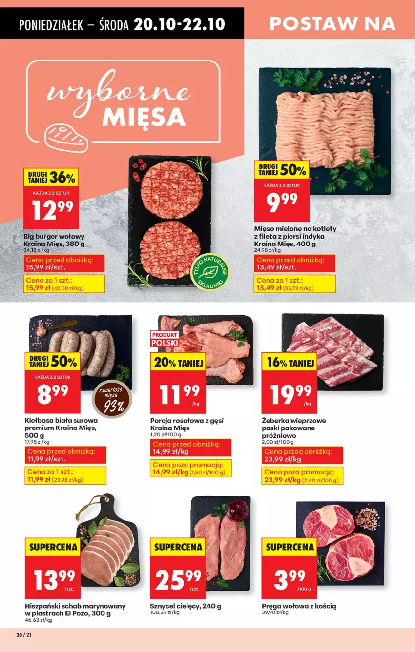 Gazetka promocyjna Biedronka - Od Poniedziałku - ważna 20.10 do 25.10.2025 - strona 24 - produkty: Burger, Kiełbasa, Kiełbasa biała, Kotlet, Mięso, Mięso mielone, Por, Pręga wołowa